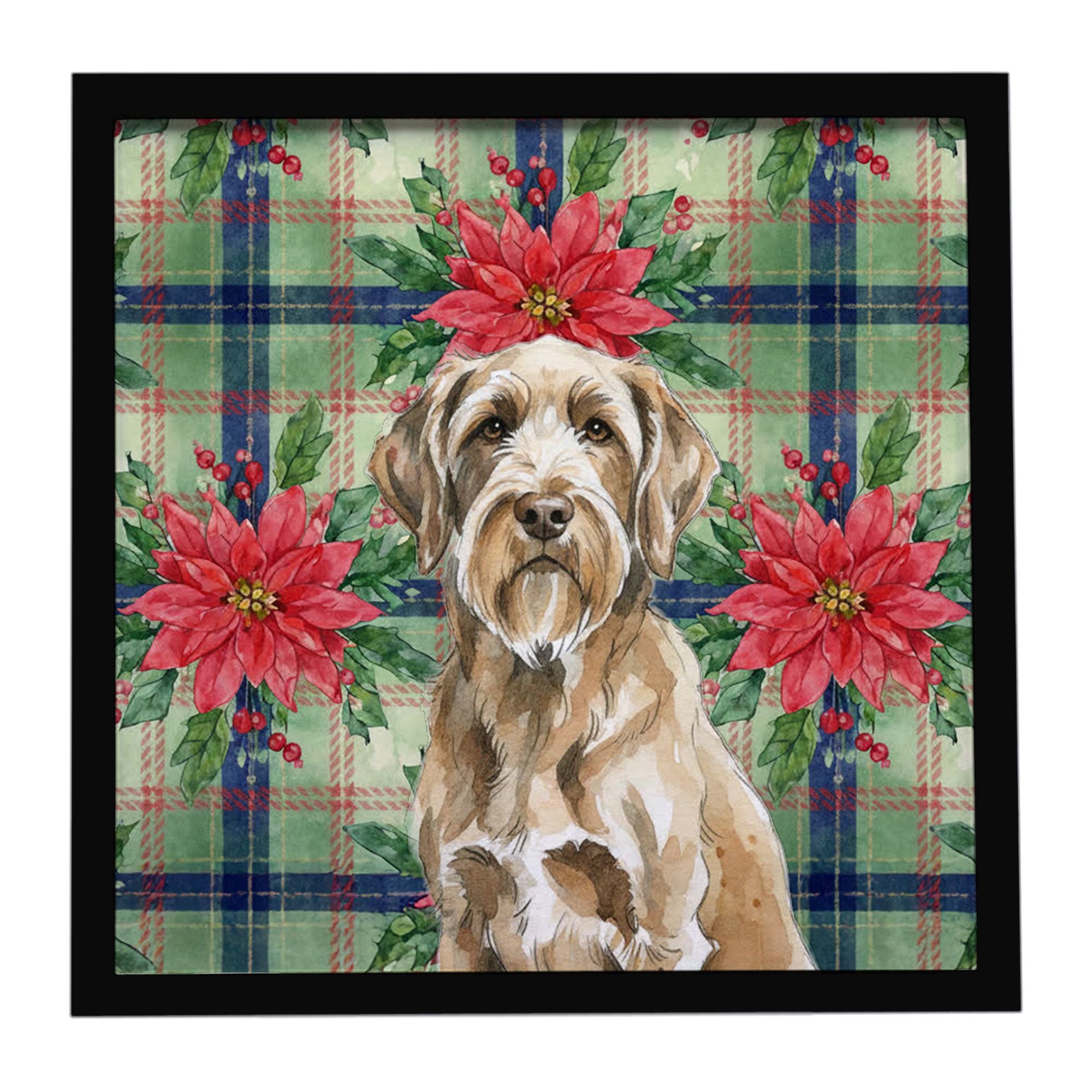 Spinone Italiano Christmas PoinsettIas Framed Metal Print Bathroom, Kitchen, Office, Home Decor Wall Art Ready to Hang, Square, 