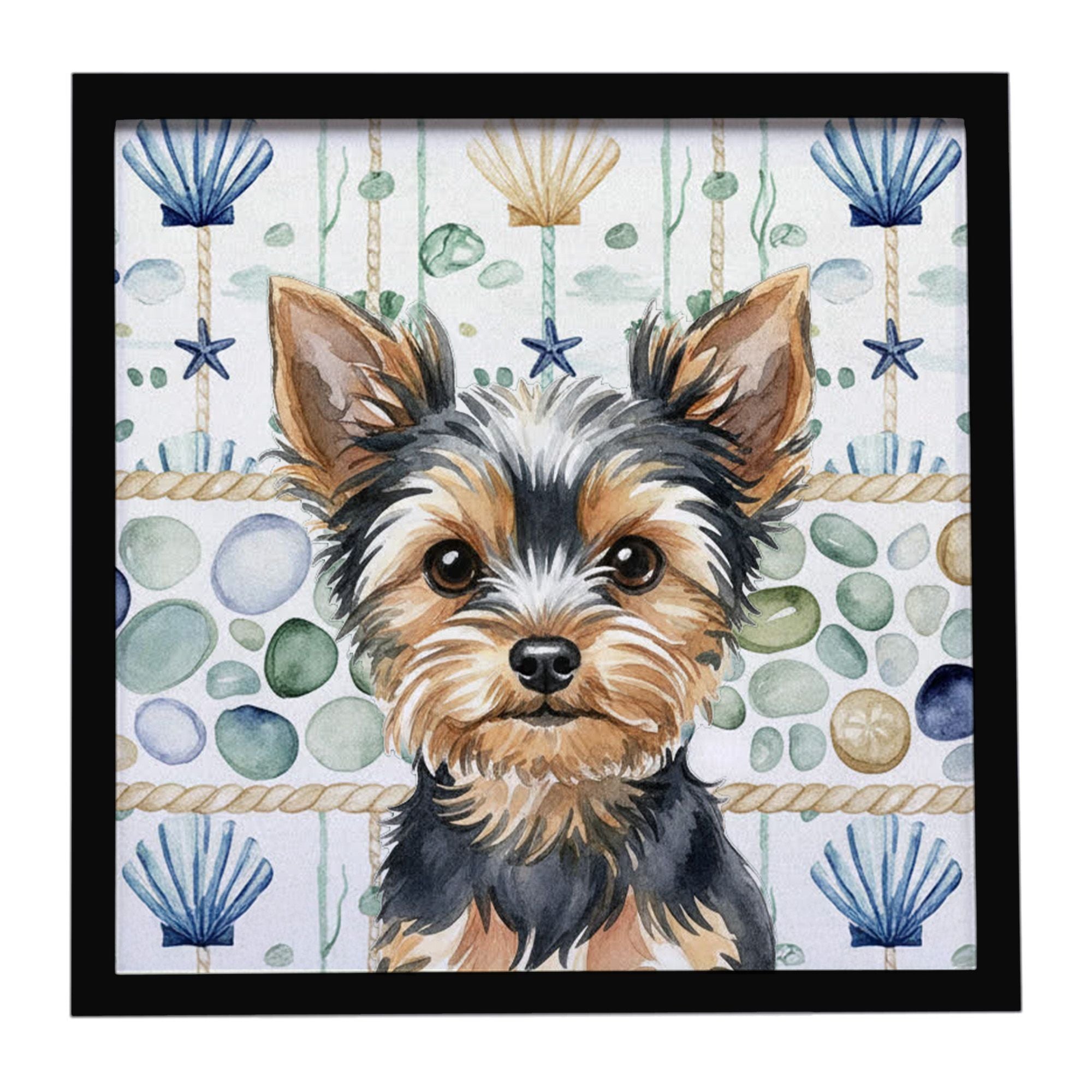 Black and Tan Yorkshire Terrier Coastal Sea Glass Framed Metal Print Bathroom, Kitchen, Office, Home Decor Wall Art Ready to Han