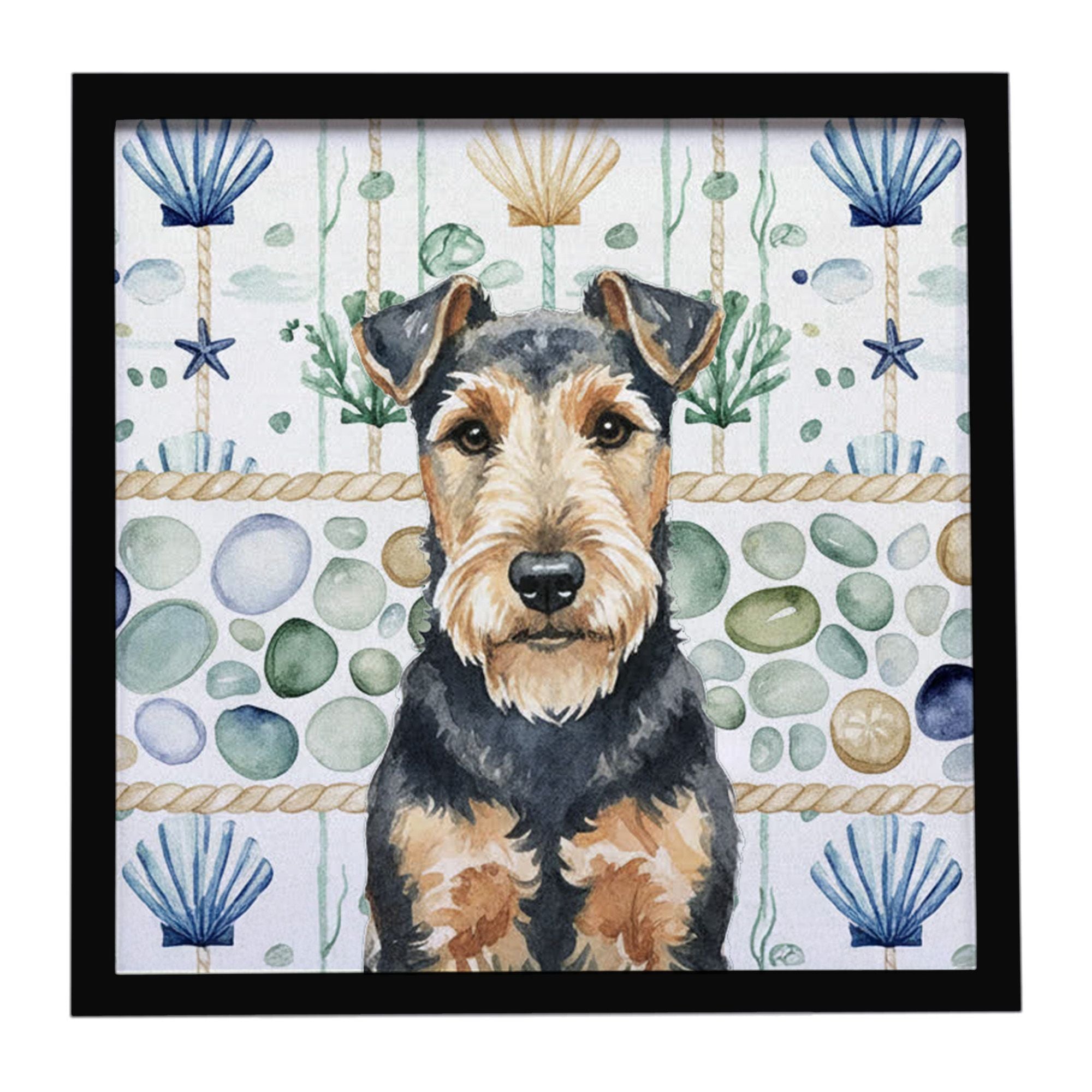 Welsh Terrier Coastal Sea Glass Framed Metal Print Bathroom, Kitchen, Office, Home Decor Wall Art Ready to Hang, Square, 8X8