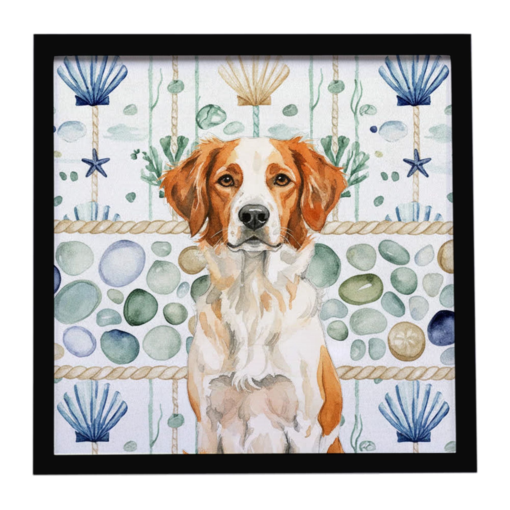 Orange and White Brittany Coastal Sea Glass Framed Metal Print Bathroom, Kitchen, Office, Home Decor Wall Art Ready to Hang, Squ
