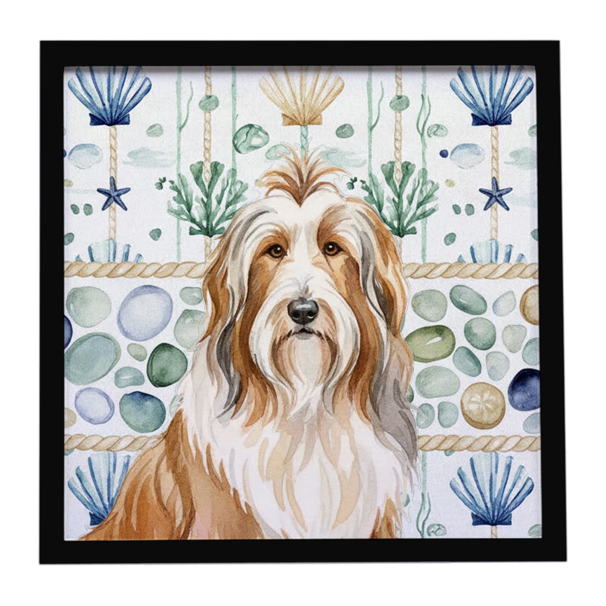 Fawn Bearded Collie Coastal Sea Glass Framed Metal Print Bathroom, Kitchen, Office, Home Decor Wall Art Ready to Hang, Square, 8
