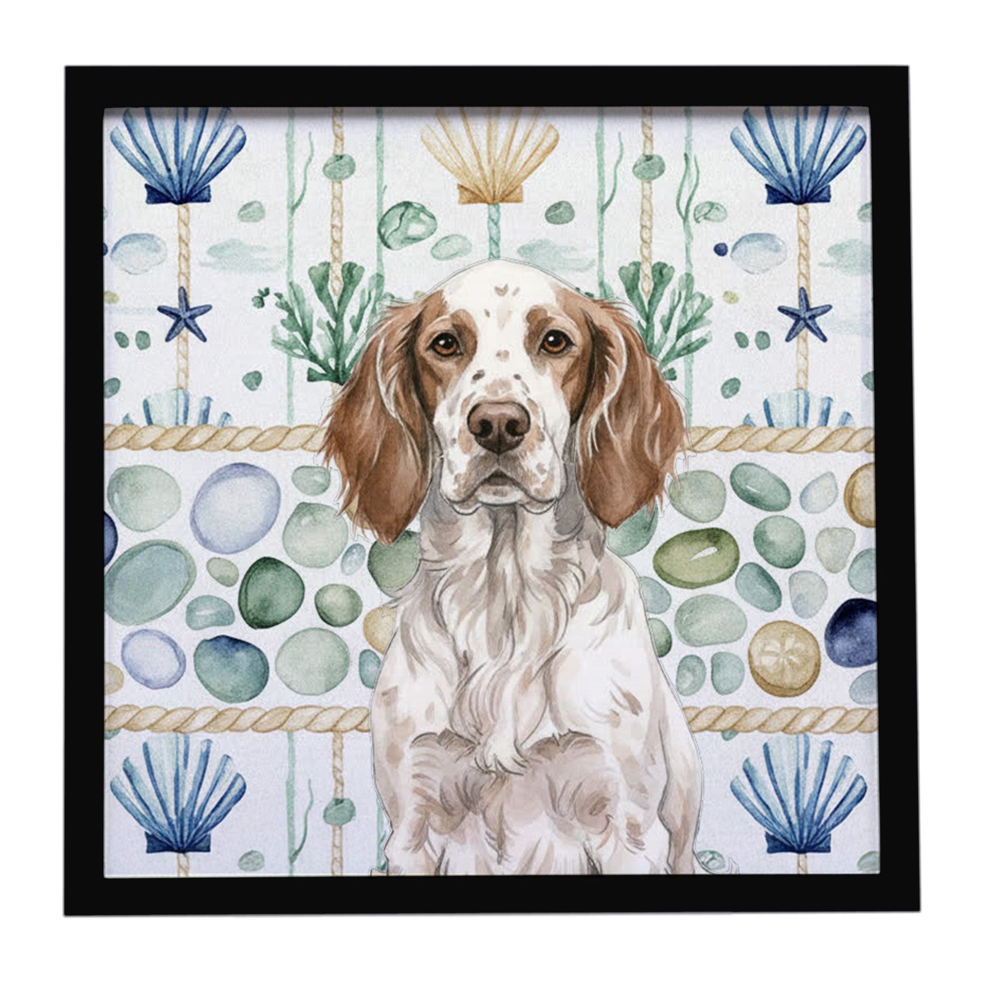 Liver Belton English Setter Coastal Sea Glass Framed Metal Print Bathroom, Kitchen, Office, Home Decor Wall Art Ready to Hang, S