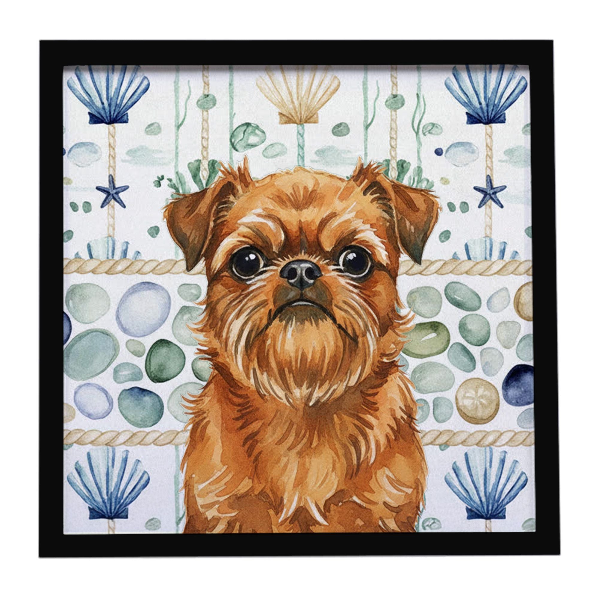 Belge Brussels Griffon Coastal Sea Glass Framed Metal Print Bathroom, Kitchen, Office, Home Decor Wall Art Ready to Hang, Square