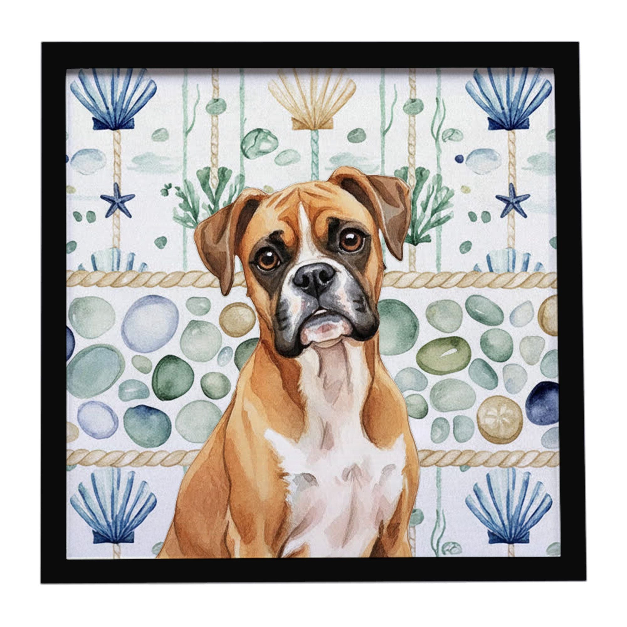 Boxer Coastal Sea Glass Framed Metal Print Bathroom, Kitchen, Office, Home Decor Wall Art Ready to Hang, Square, 8X8