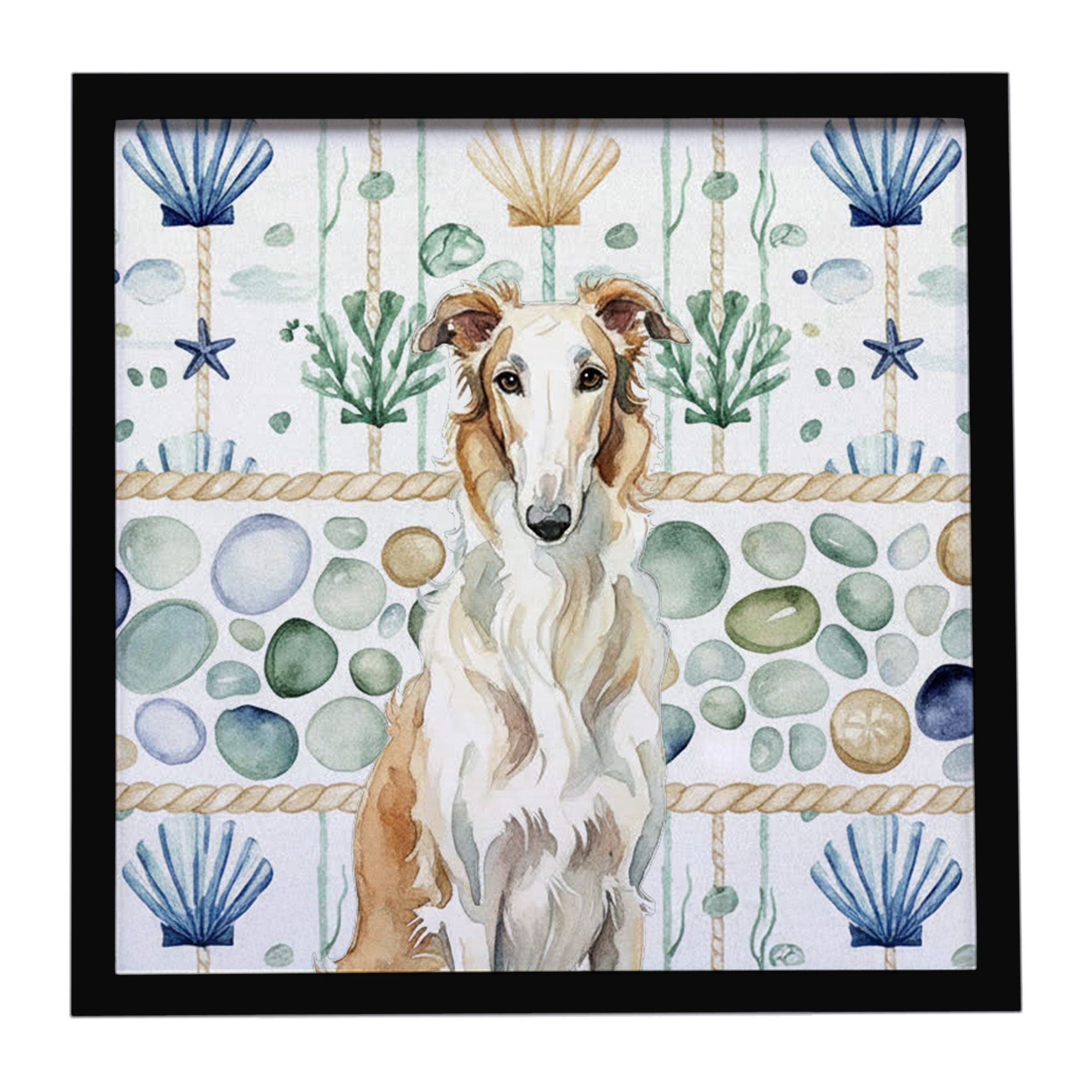 Borzoi Coastal Sea Glass Framed Metal Print Bathroom, Kitchen, Office, Home Decor Wall Art Ready to Hang, Square, 8X8