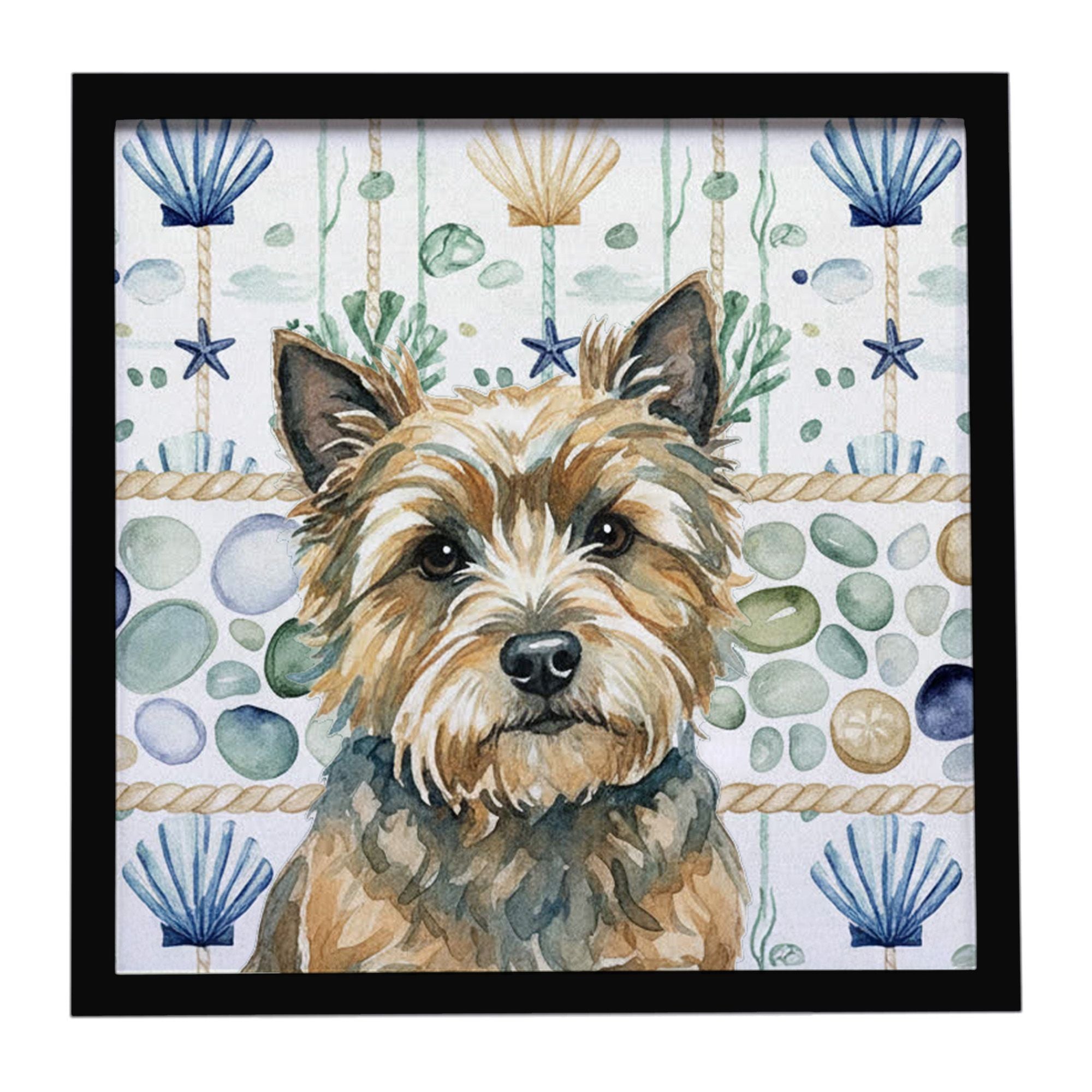 Cairn Terrier Coastal Sea Glass Framed Metal Print Bathroom, Kitchen, Office, Home Decor Wall Art Ready to Hang, Square, 8X8