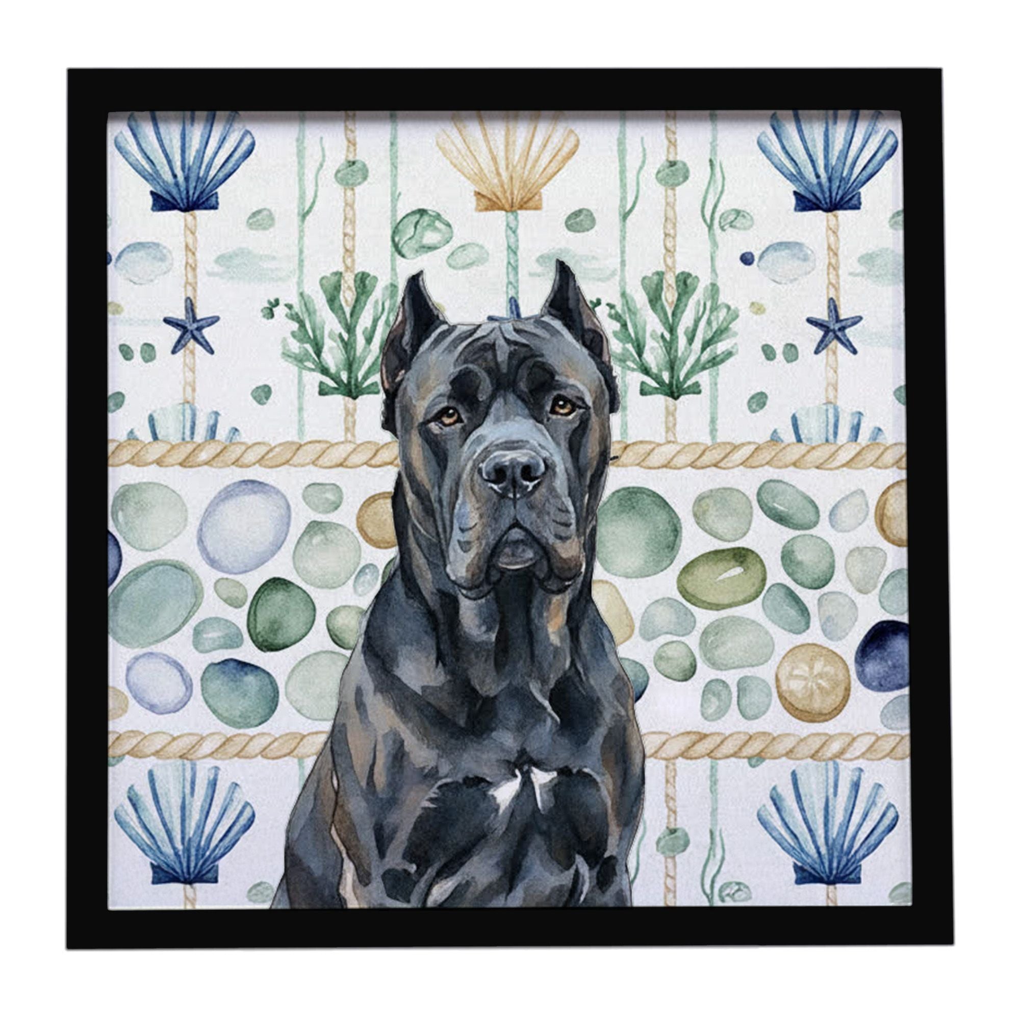 Cane Corso Coastal Sea Glass Framed Metal Print Bathroom, Kitchen, Office, Home Decor Wall Art Ready to Hang, Square, 8X8