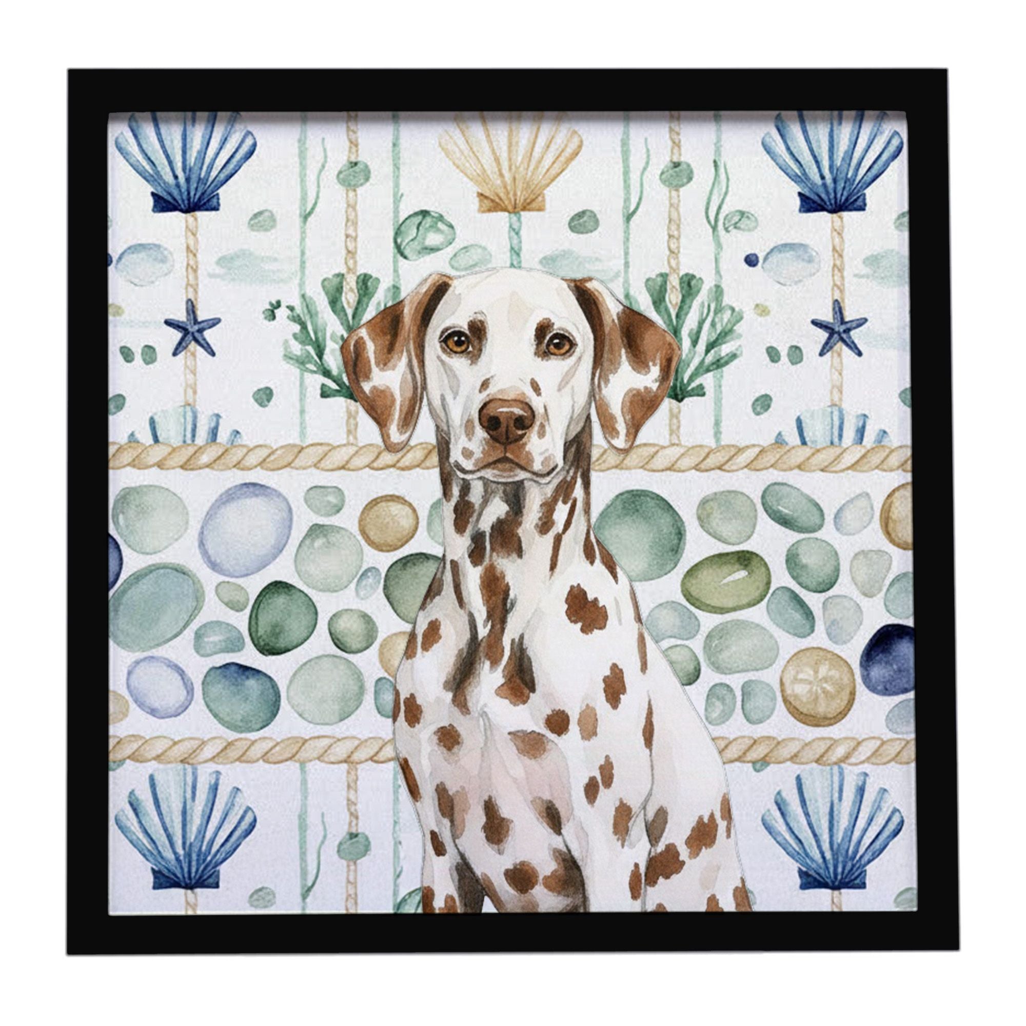 Liver Dalmatian Coastal Sea Glass Framed Metal Print Bathroom, Kitchen, Office, Home Decor Wall Art Ready to Hang, Square, 8X8