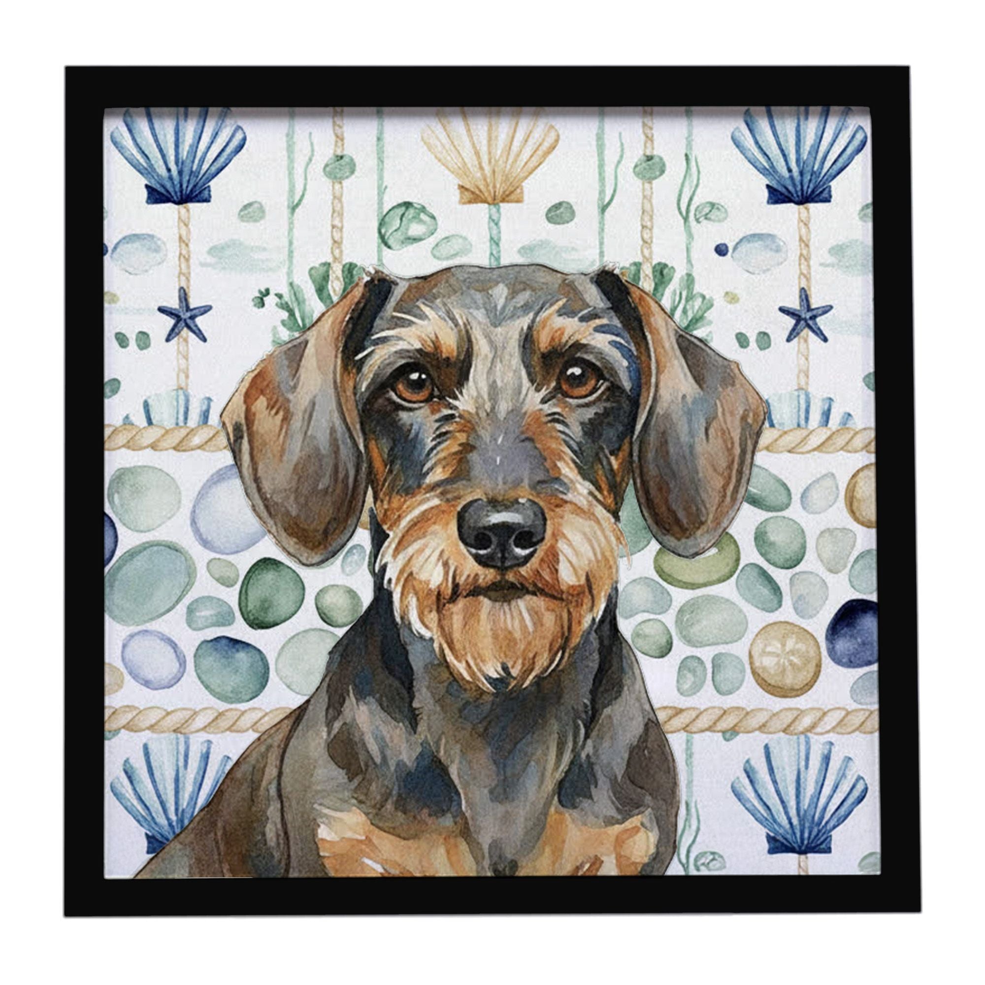 Wirehaired Wild Boar Dachshund Coastal Sea Glass Framed Metal Print Bathroom, Kitchen, Office, Home Decor Wall Art Ready to Hang