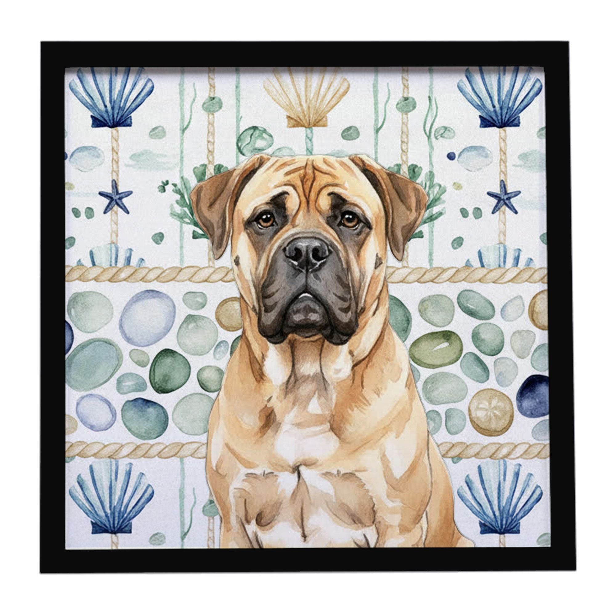 Bullmastiff Coastal Sea Glass Framed Metal Print Bathroom, Kitchen, Office, Home Decor Wall Art Ready to Hang, Square, 8X8