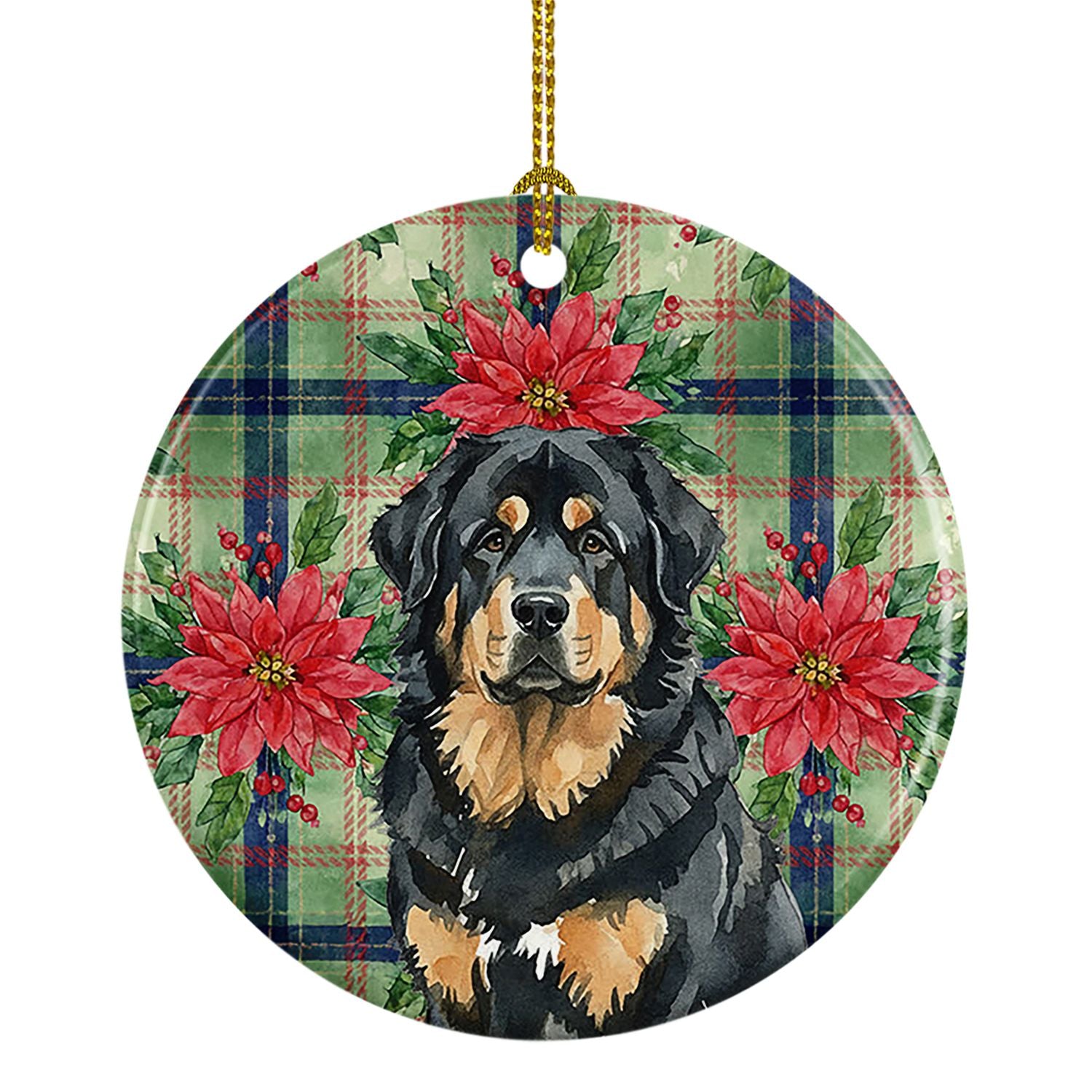 Black and Tan Tibetan Mastiff Christmas PoinsettIas Ceramic Ornament Christmas Tree Hanging Decorations for Home Christmas Holid