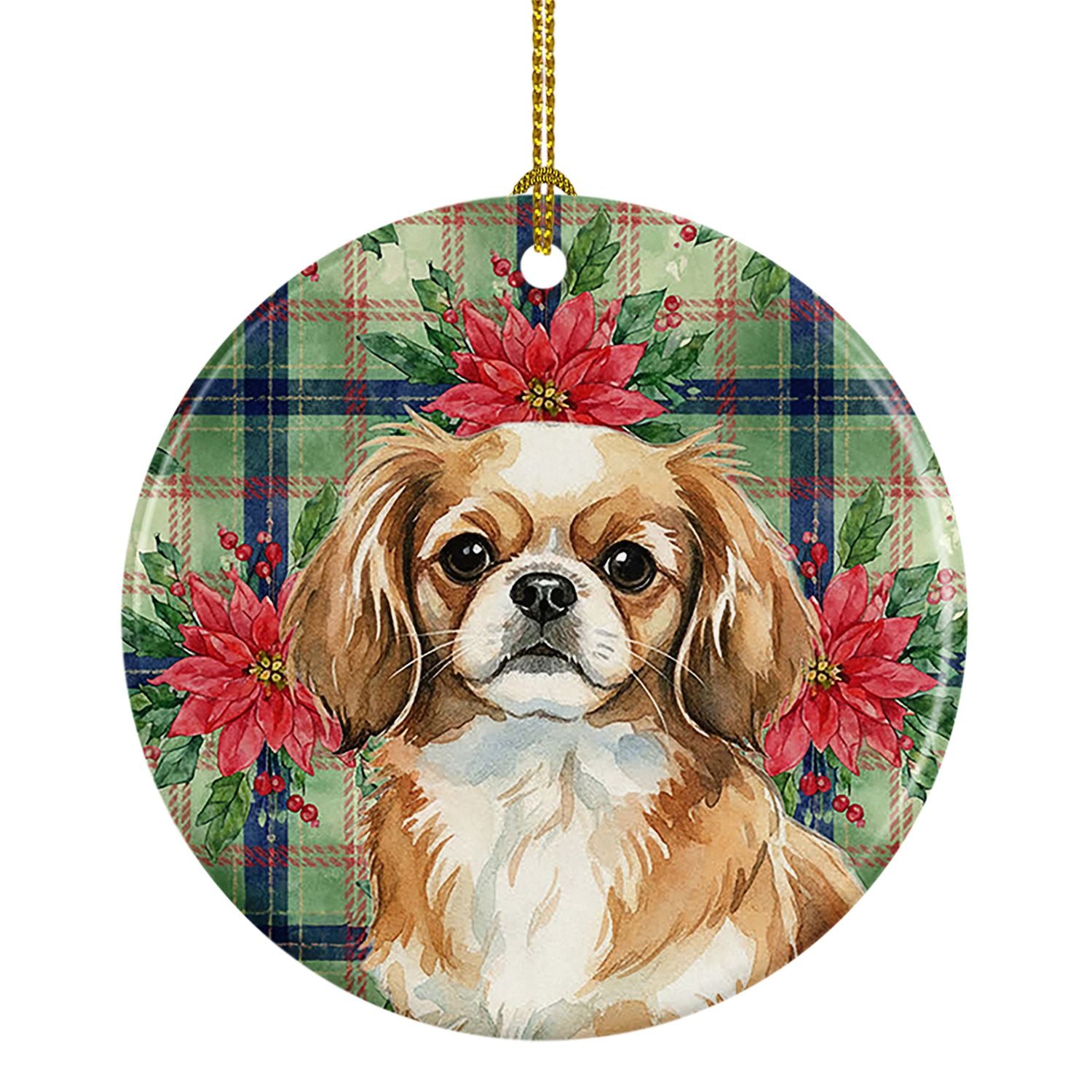 Tibetan Spaniel Christmas PoinsettIas Ceramic Ornament Christmas Tree Hanging Decorations for Home Christmas Holiday, Party, Gif
