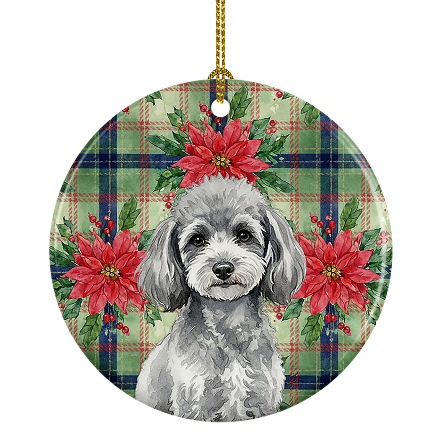 Toy Silver Poodle Christmas PoinsettIas Ceramic Ornament Christmas Tree Hanging Decorations for Home Christmas Holiday, Party, G