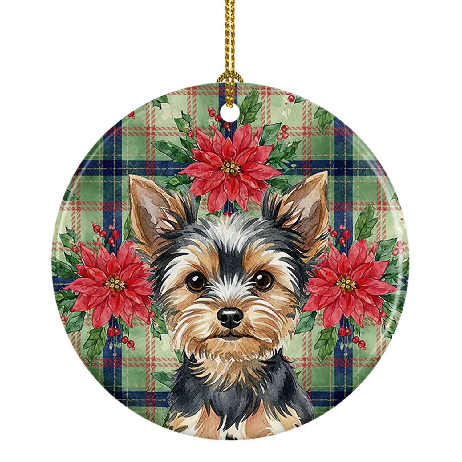 Black and Tan Yorkshire Terrier Christmas PoinsettIas Ceramic Ornament Christmas Tree Hanging Decorations for Home Christmas Hol