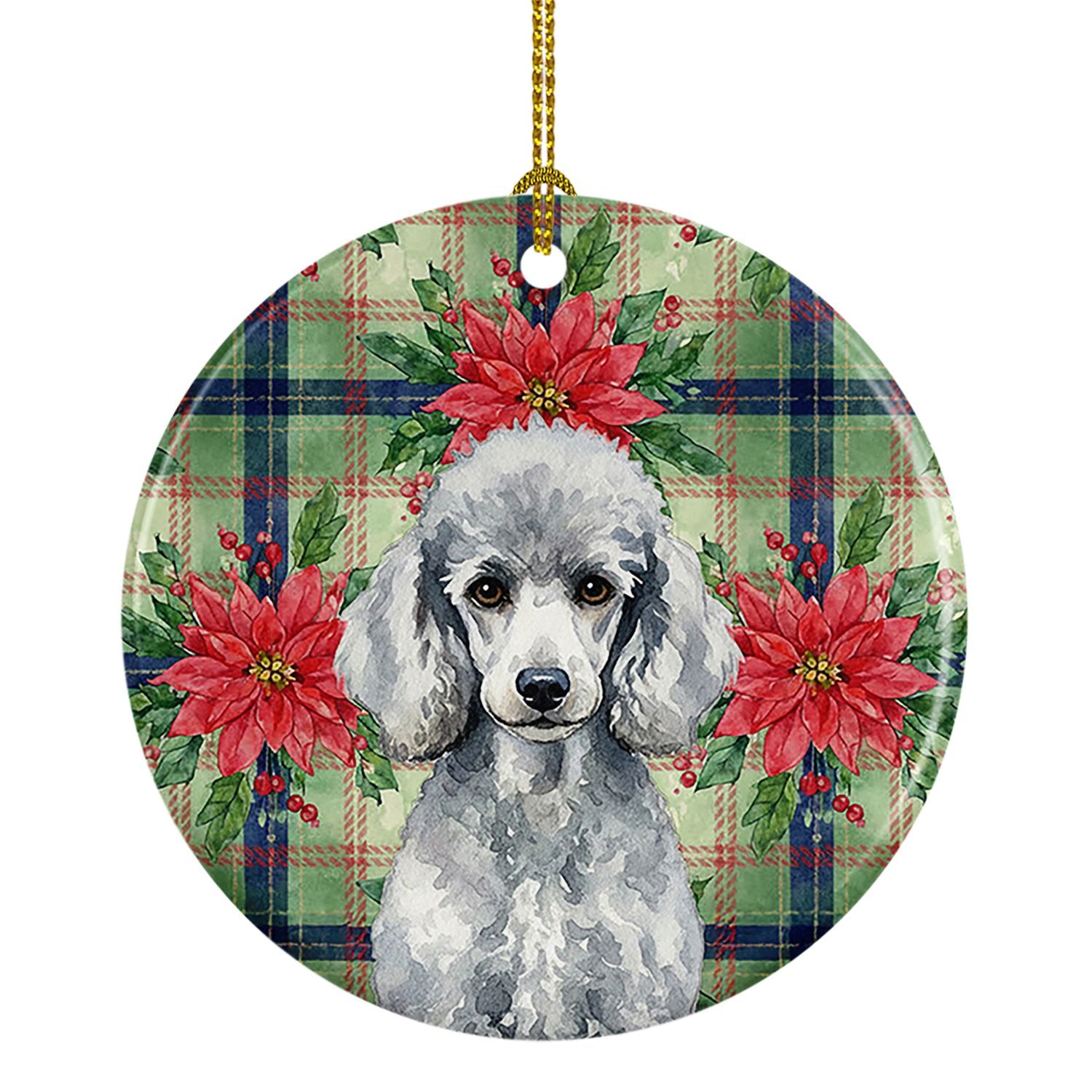 Standard Silver Poodle Christmas PoinsettIas Ceramic Ornament Christmas Tree Hanging Decorations for Home Christmas Holiday, Par