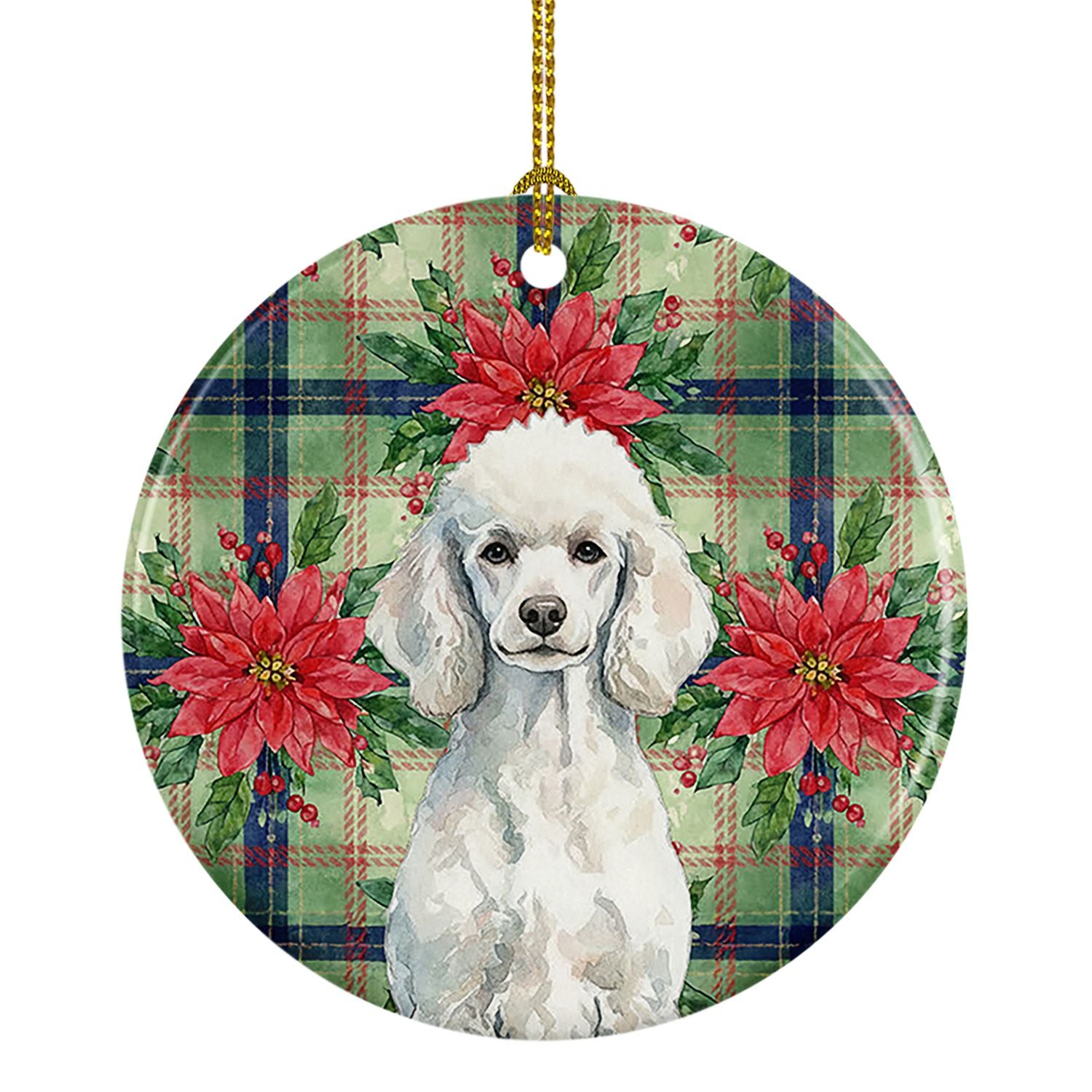 Standard White Poodle Christmas PoinsettIas Ceramic Ornament Christmas Tree Hanging Decorations for Home Christmas Holiday, Part