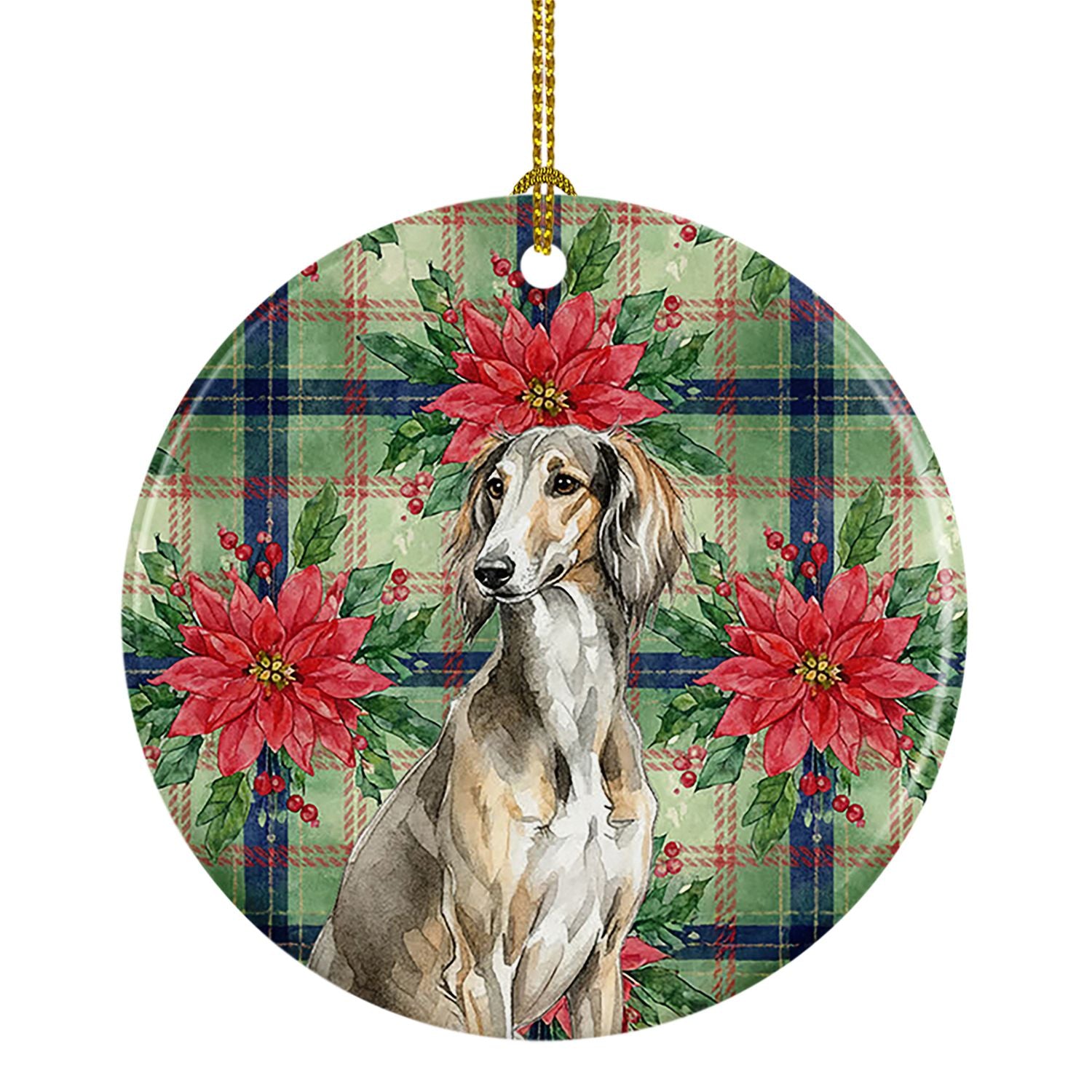 Grizzle Saluki Christmas PoinsettIas Ceramic Ornament Christmas Tree Hanging Decorations for Home Christmas Holiday, Party, Gift