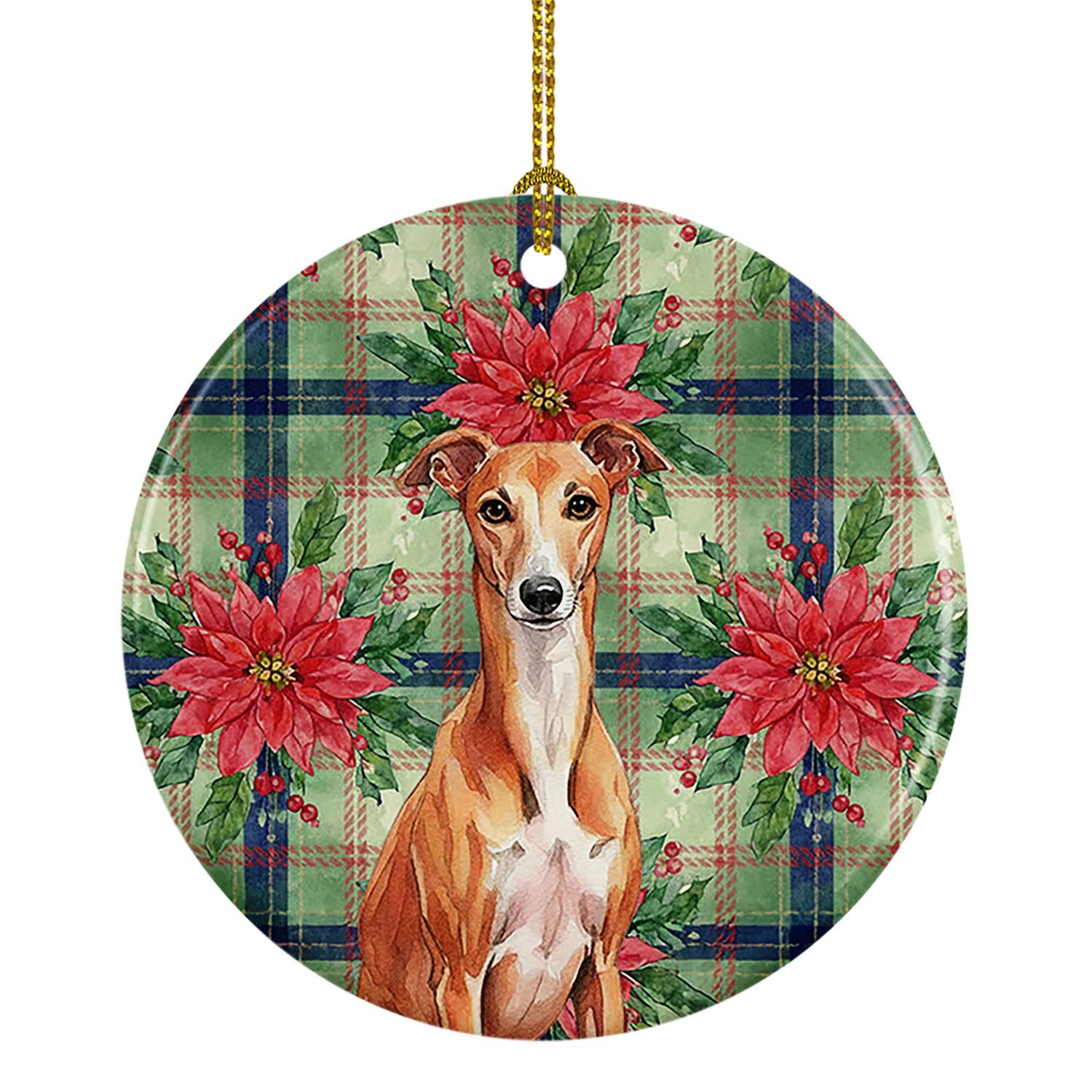 Red Whippet Christmas PoinsettIas Ceramic Ornament Christmas Tree Hanging Decorations for Home Christmas Holiday, Party, Gift, 3