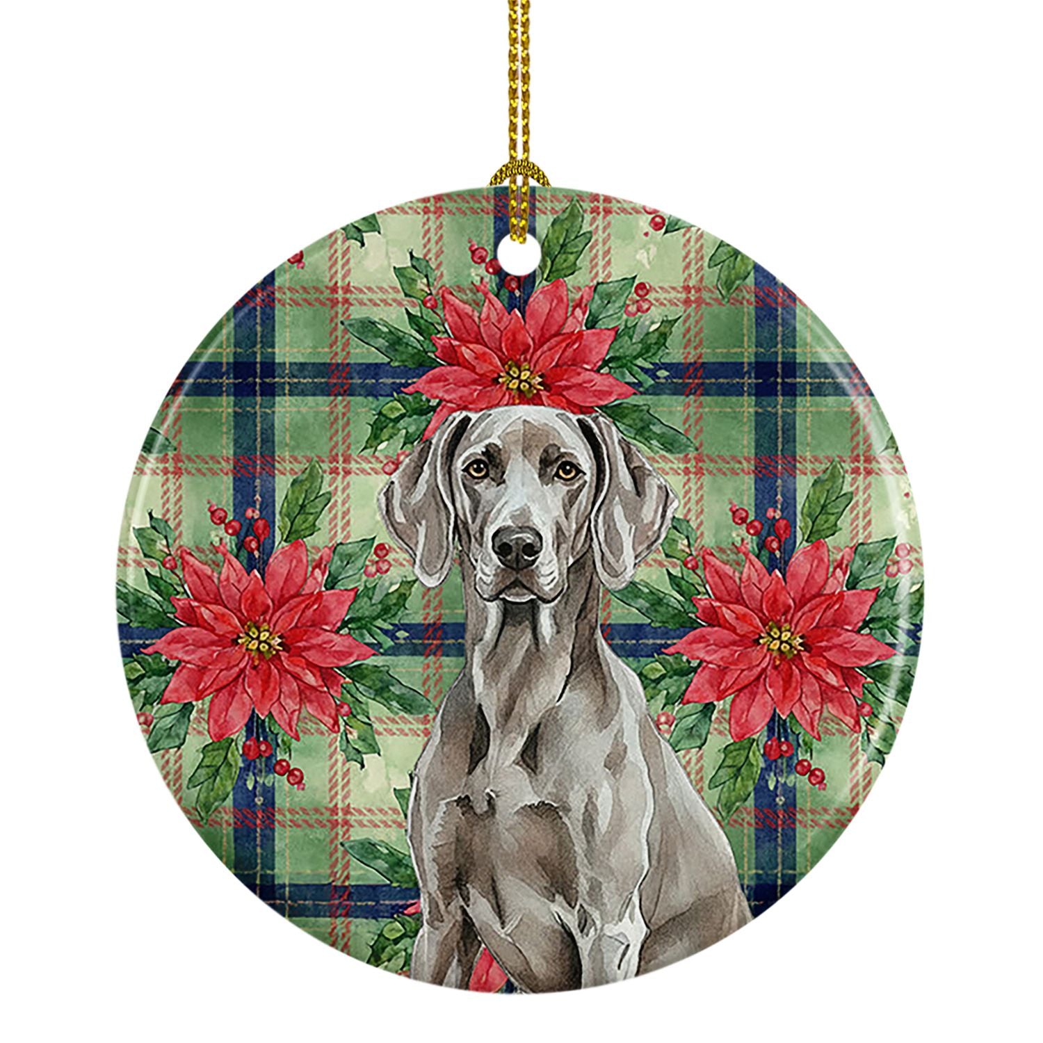 Weimaraner Christmas PoinsettIas Ceramic Ornament Christmas Tree Hanging Decorations for Home Christmas Holiday, Party, Gift, 3 