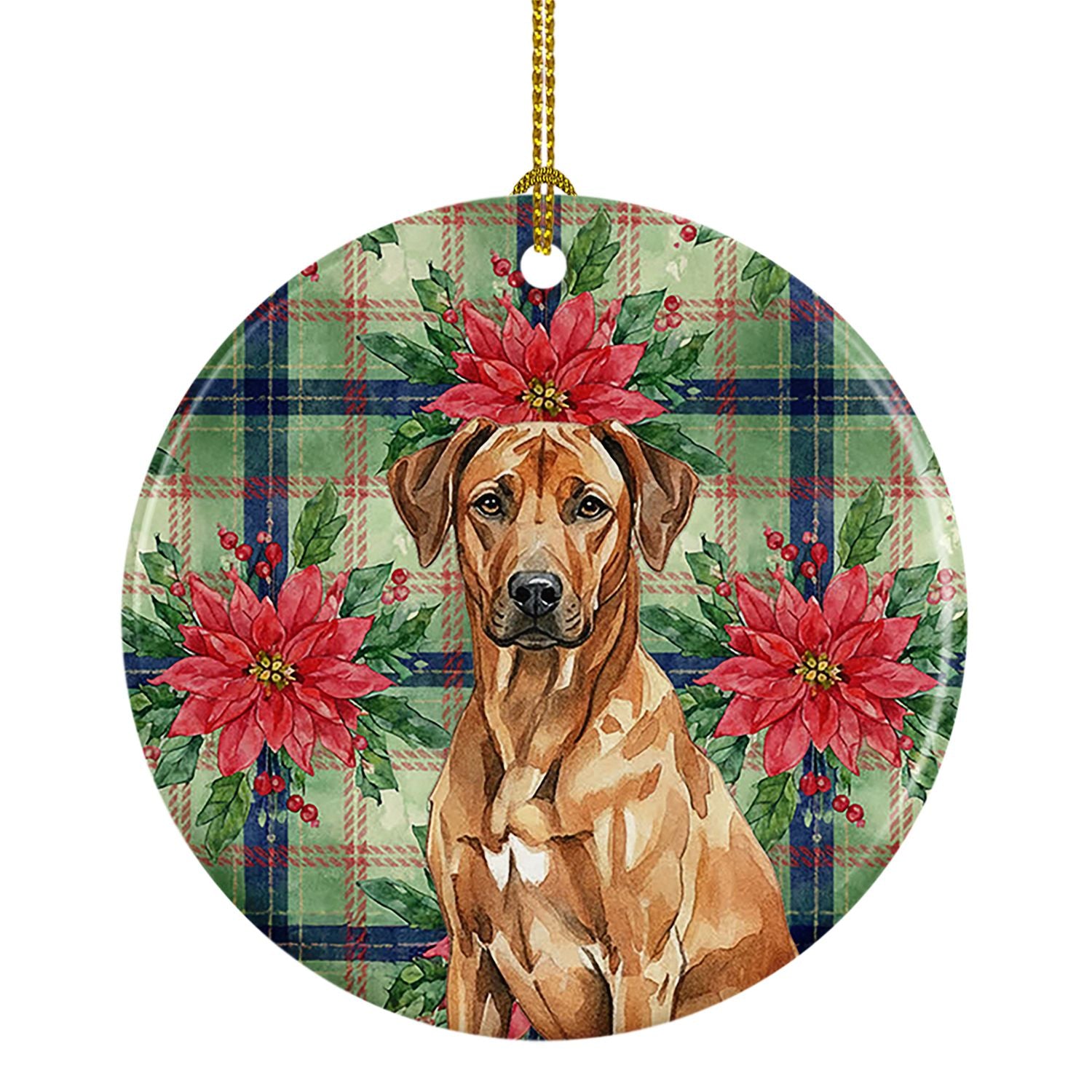 Rhodesian Ridgeback Christmas PoinsettIas Ceramic Ornament Christmas Tree Hanging Decorations for Home Christmas Holiday, Party,