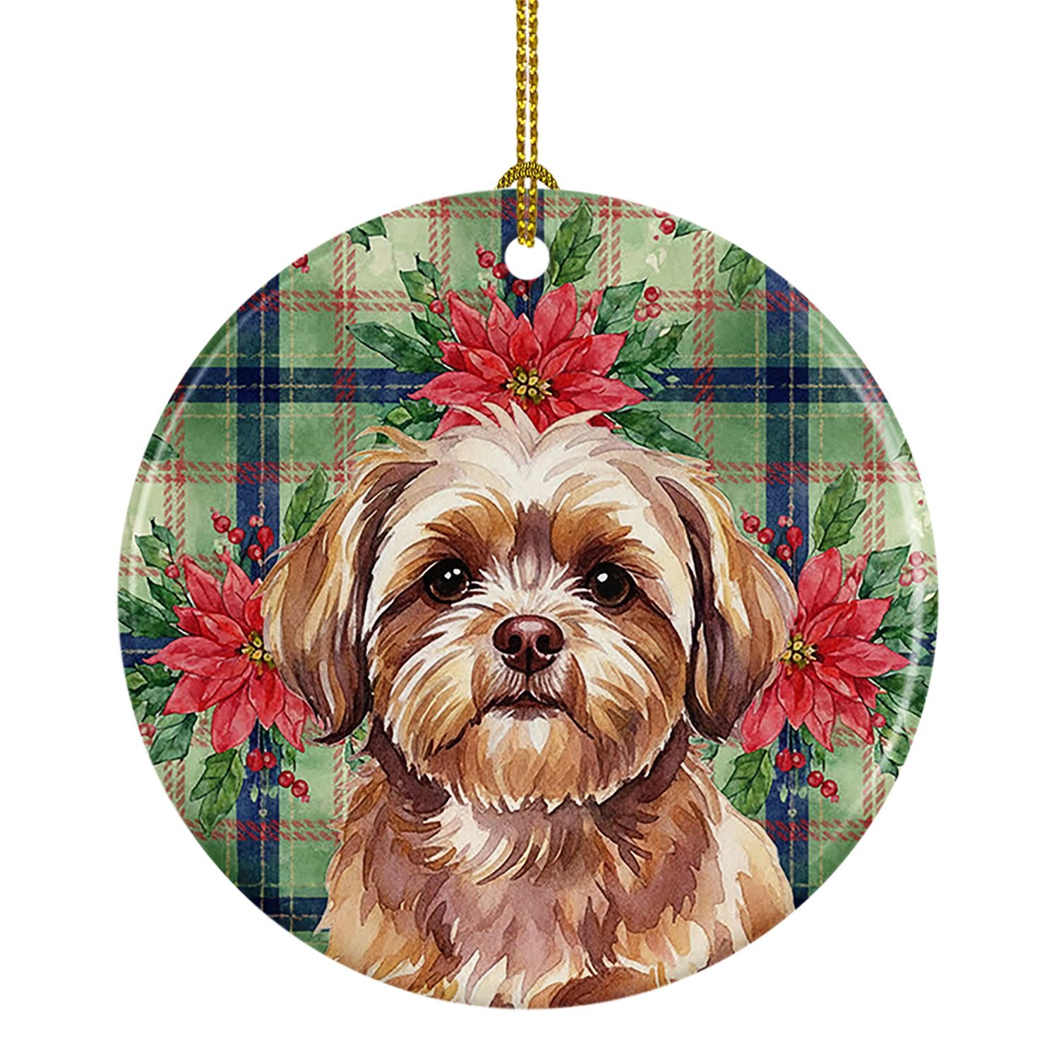 Liver Shih Tzu Christmas PoinsettIas Ceramic Ornament Christmas Tree Hanging Decorations for Home Christmas Holiday, Party, Gift