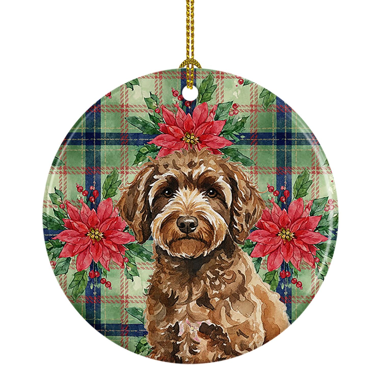 Spanish Water Dog Christmas PoinsettIas Ceramic Ornament Christmas Tree Hanging Decorations for Home Christmas Holiday, Party, G