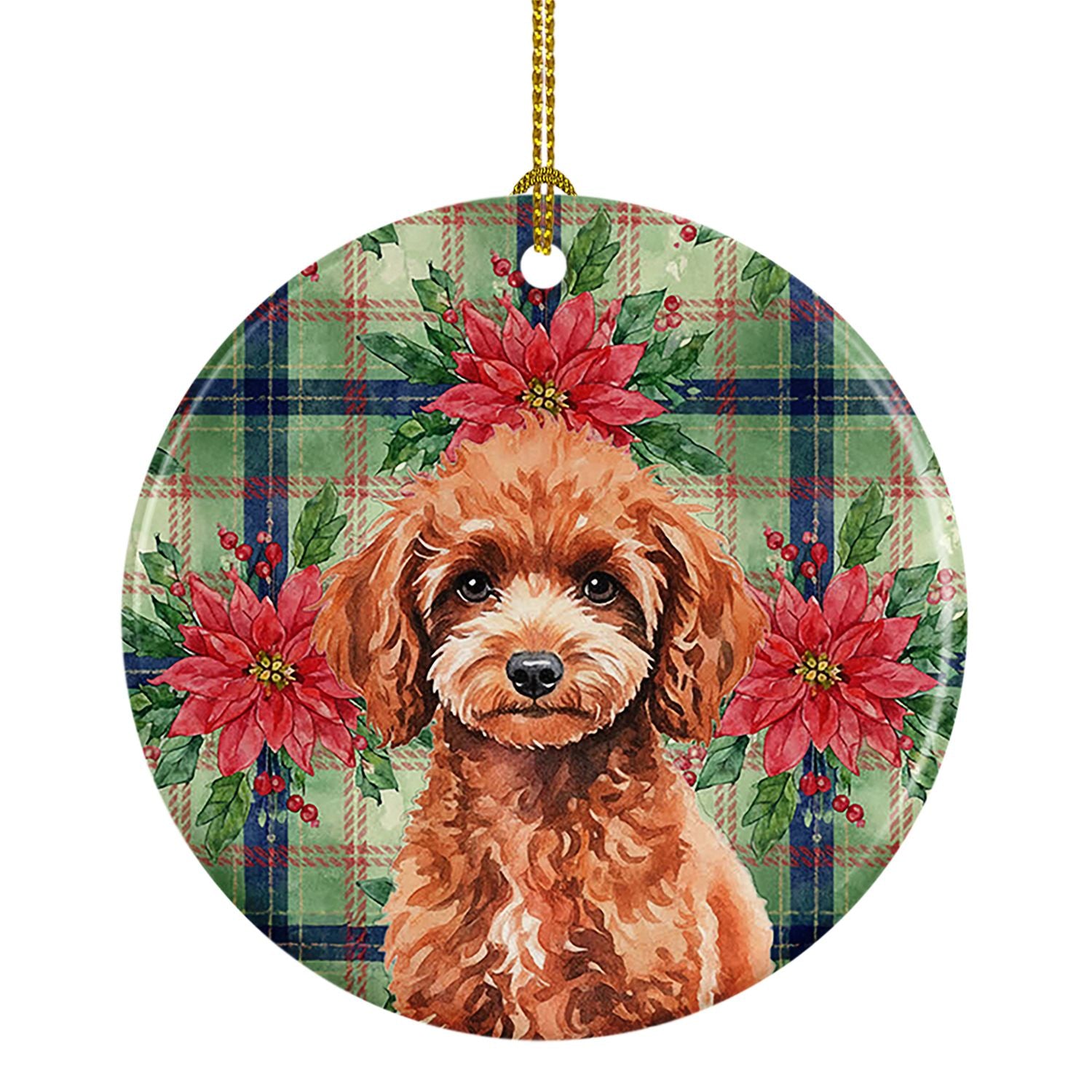 Miniature Red Poodle Christmas PoinsettIas Ceramic Ornament Christmas Tree Hanging Decorations for Home Christmas Holiday, Party
