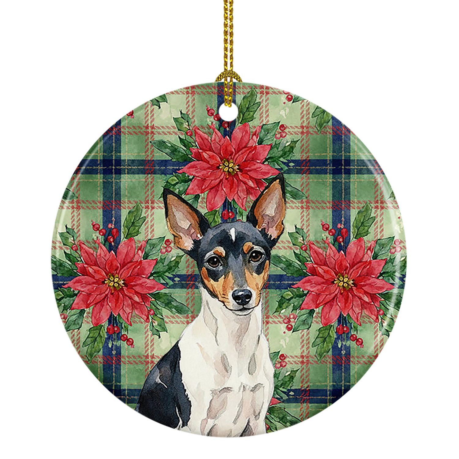 Toy Fox Terrier Christmas PoinsettIas Ceramic Ornament Christmas Tree Hanging Decorations for Home Christmas Holiday, Party, Gif