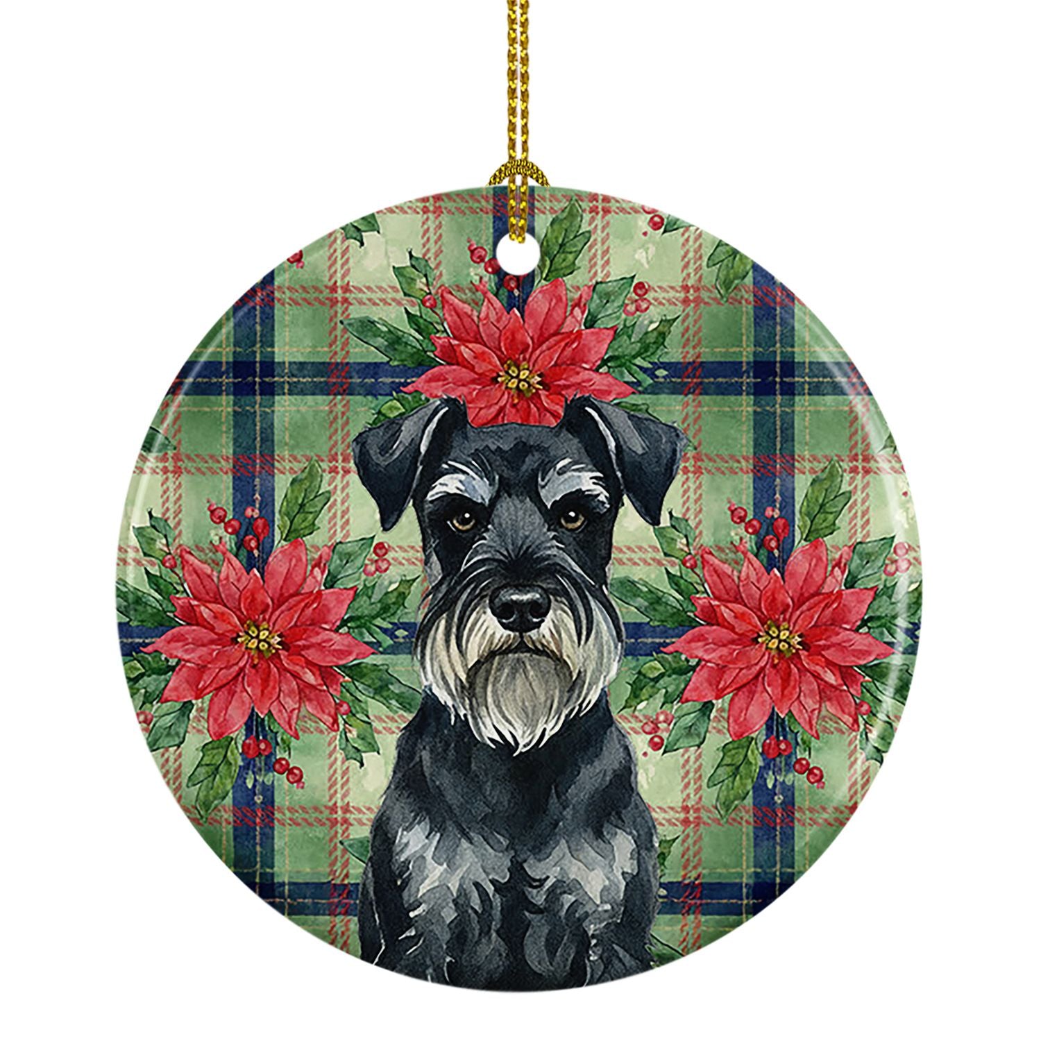 Standard Schnauzer Christmas PoinsettIas Ceramic Ornament Christmas Tree Hanging Decorations for Home Christmas Holiday, Party, 