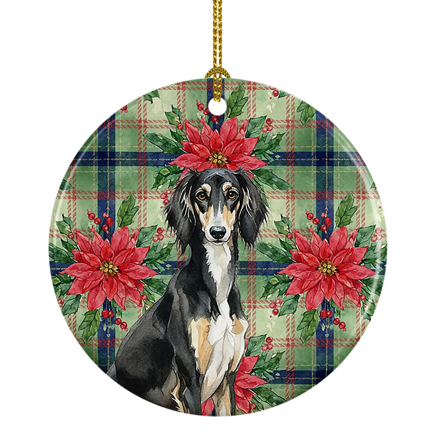 Black and Tan Saluki Christmas PoinsettIas Ceramic Ornament Christmas Tree Hanging Decorations for Home Christmas Holiday, Party