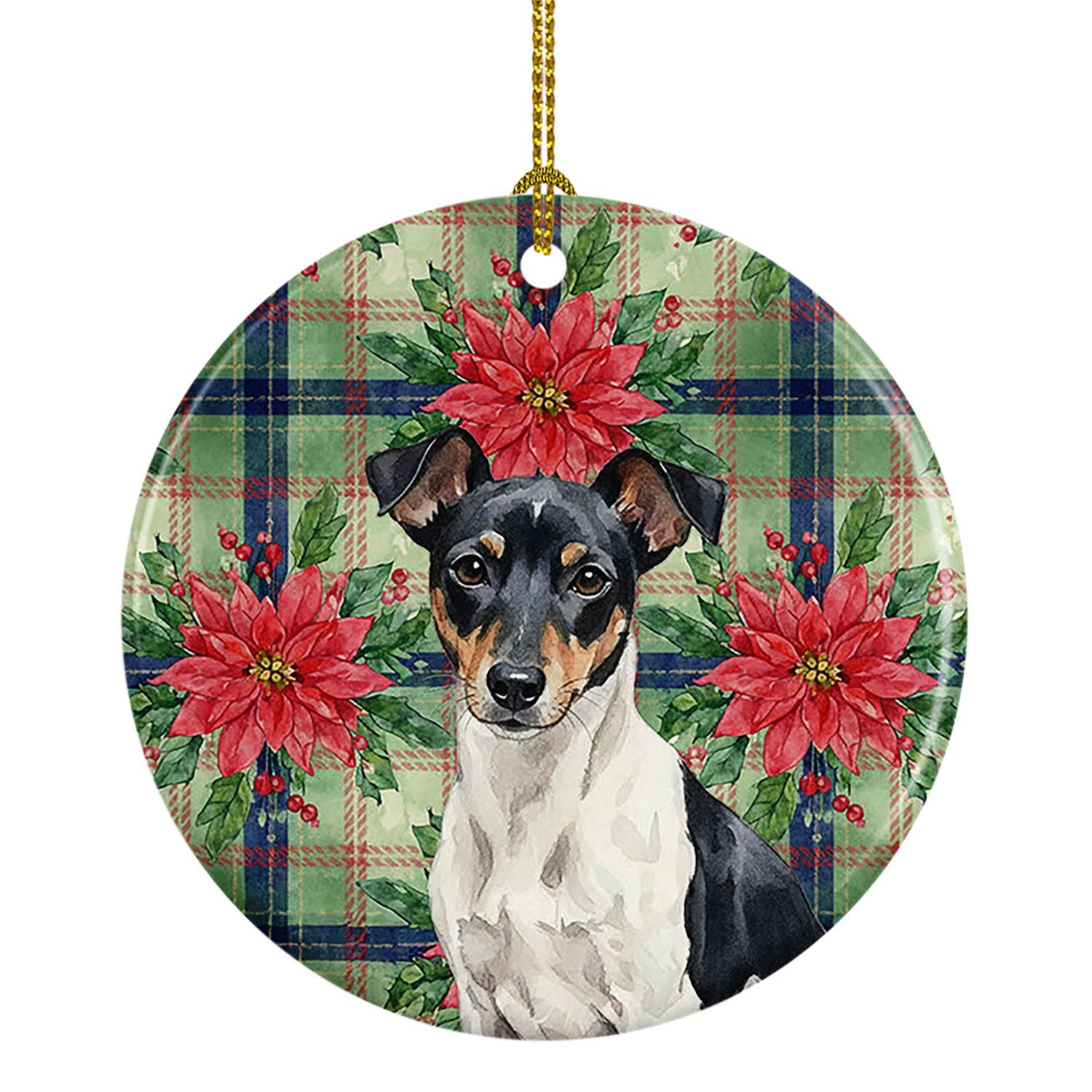 Black and White Rat Terrier Christmas PoinsettIas Ceramic Ornament Christmas Tree Hanging Decorations for Home Christmas Holiday