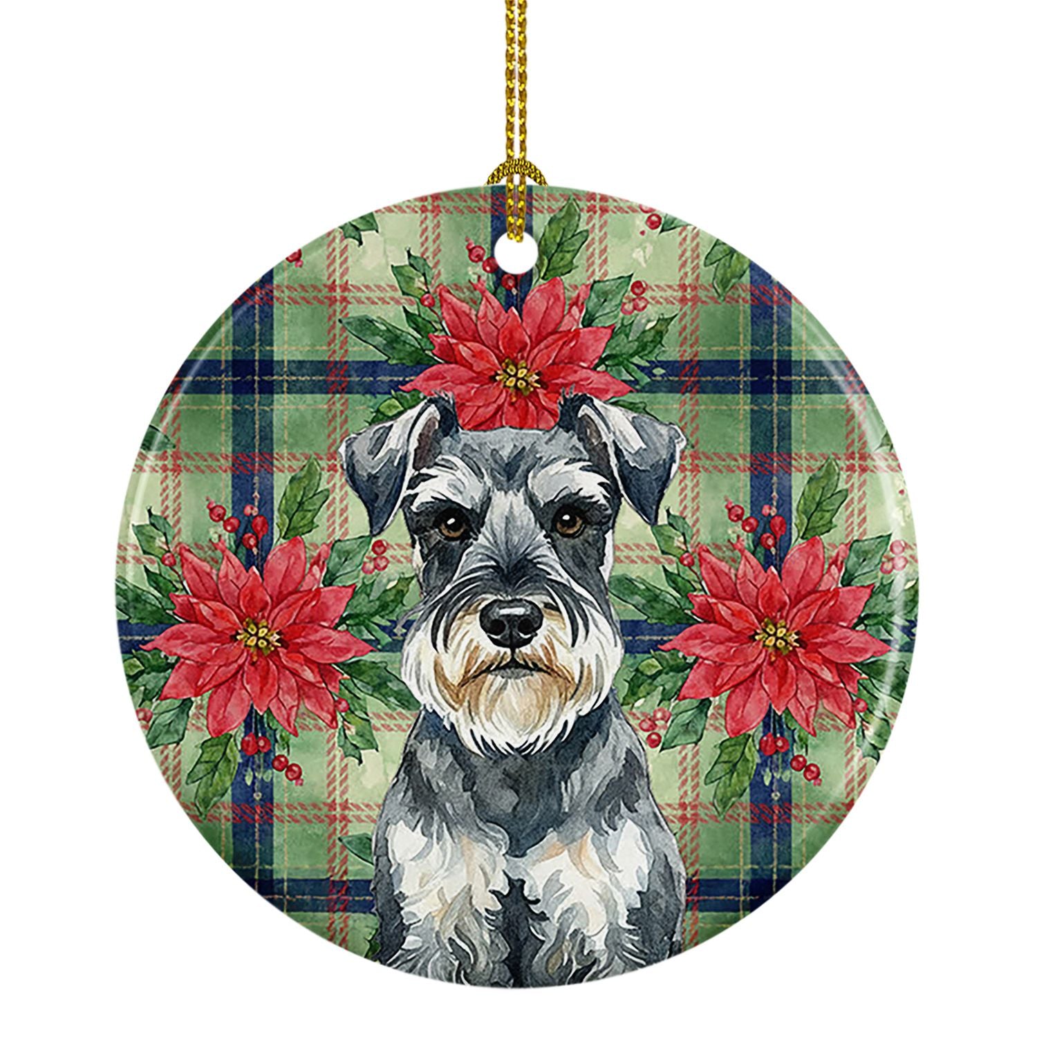 Schnauzer Christmas PoinsettIas Ceramic Ornament Christmas Tree Hanging Decorations for Home Christmas Holiday, Party, Gift, 3 i