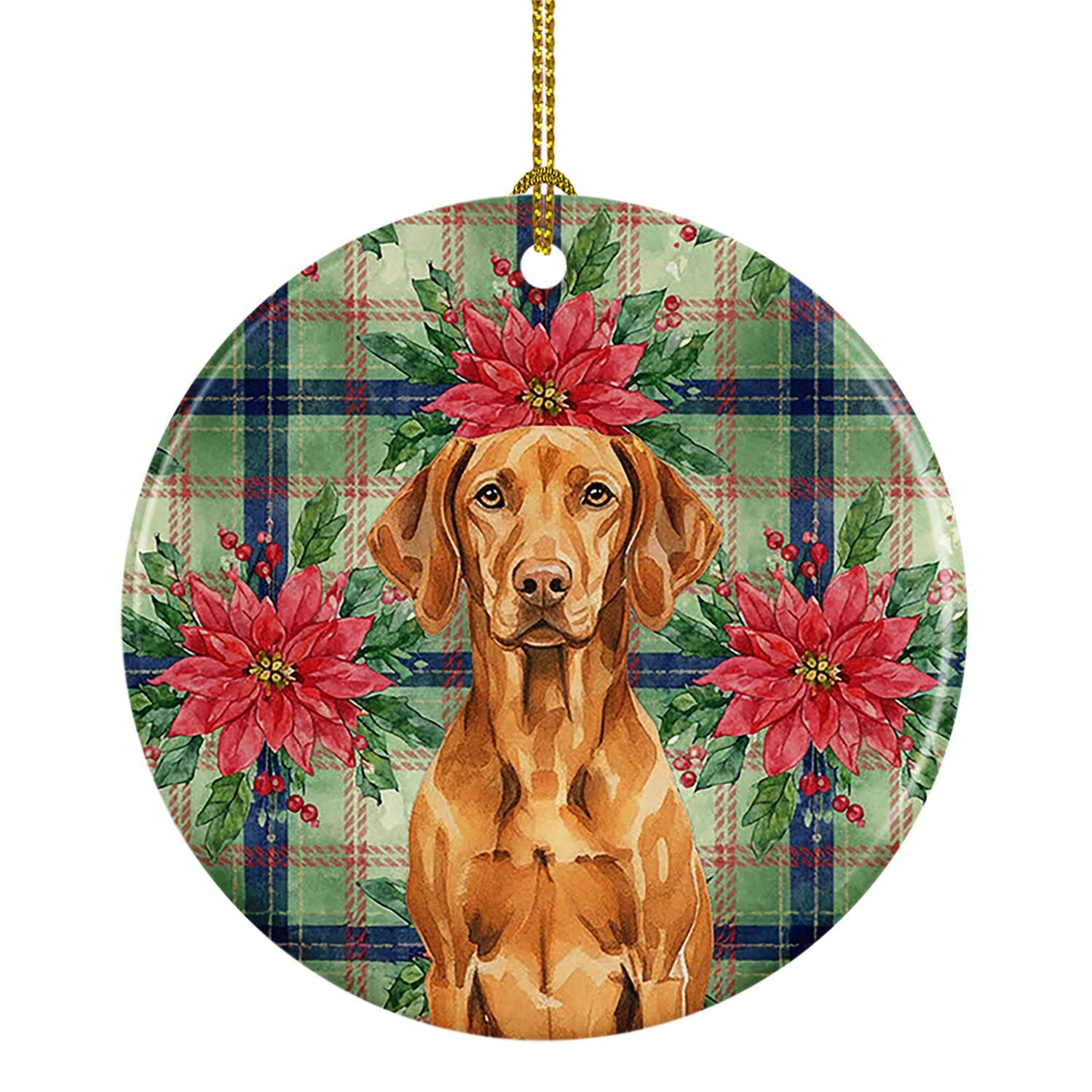 Vizsla Christmas PoinsettIas Ceramic Ornament Christmas Tree Hanging Decorations for Home Christmas Holiday, Party, Gift, 3 in, 