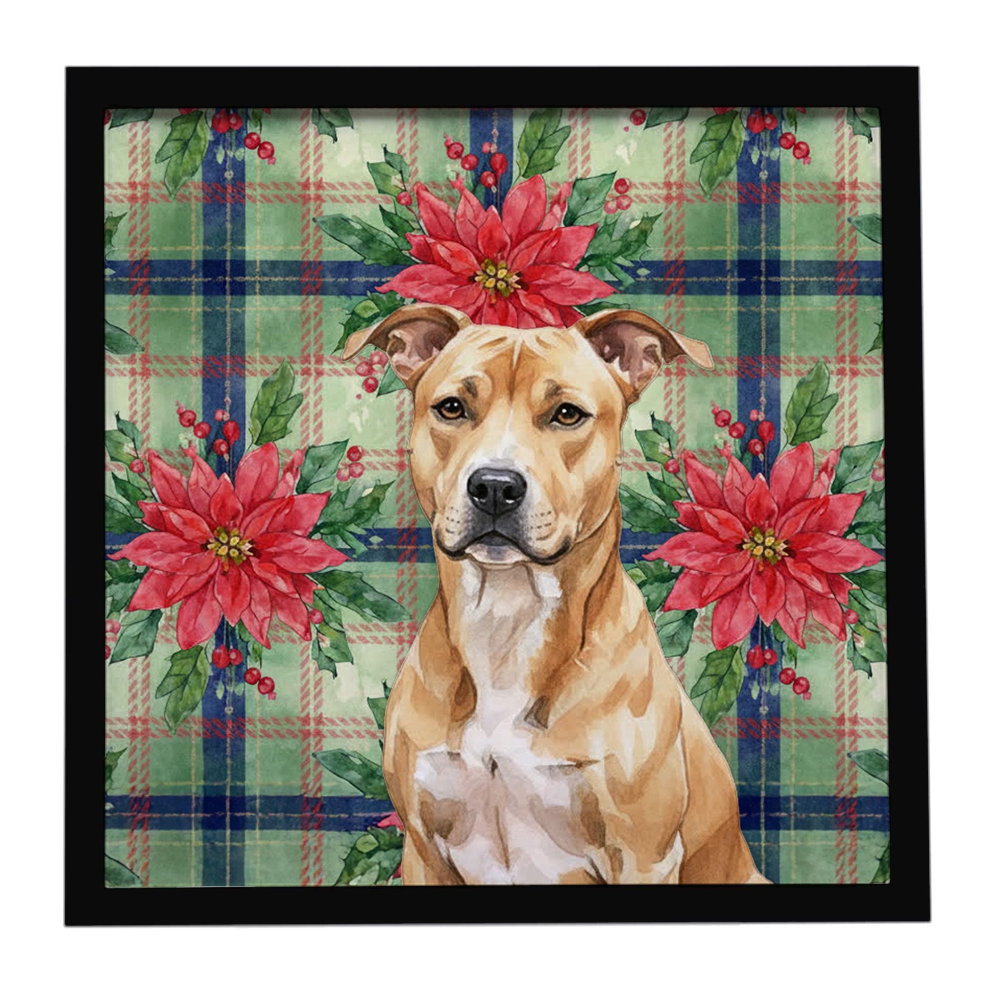 Fawn American Staffordshire Terrier Christmas PoinsettIas Framed Metal Print Bathroom, Kitchen, Office, Home Decor Wall Art Read