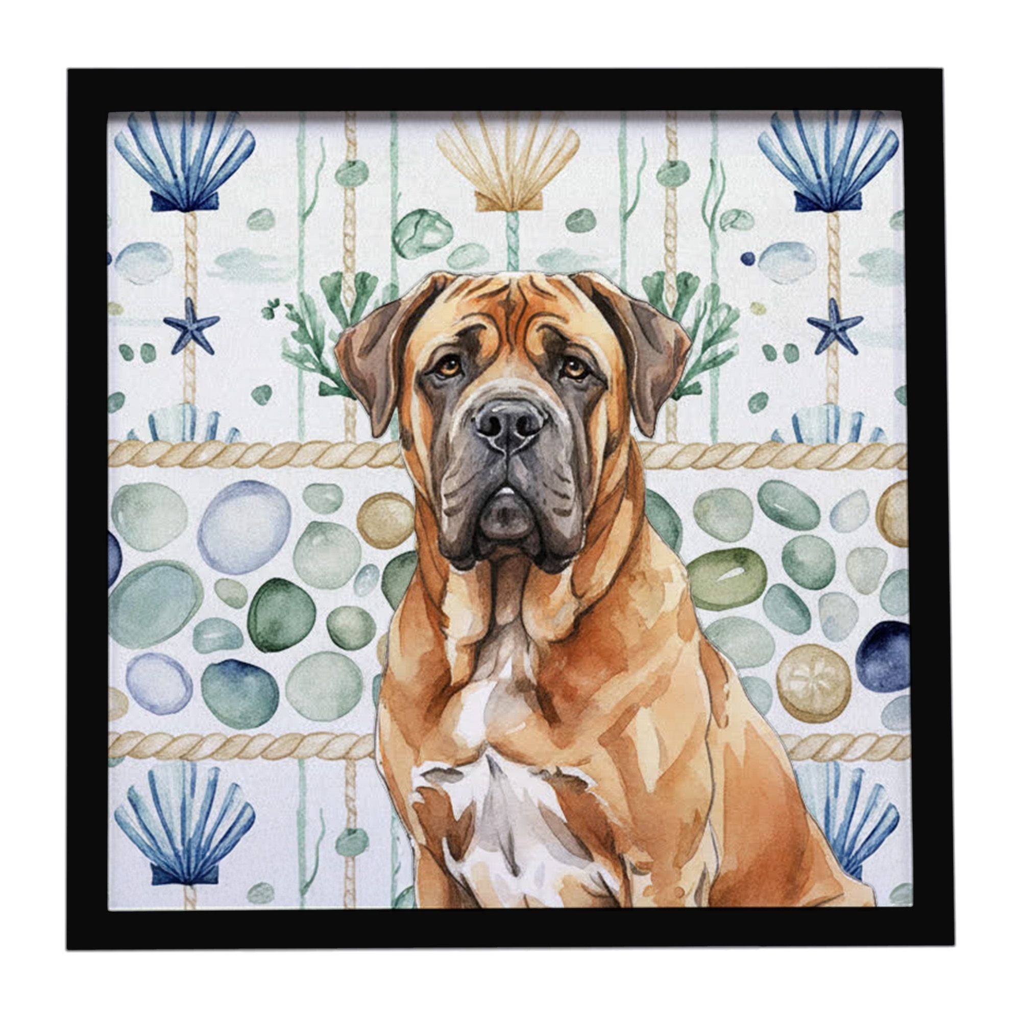 Neapolitan Mastiff Coastal Sea Glass Framed Metal Print Bathroom, Kitchen, Office, Home Decor Wall Art Ready to Hang, Square, 8X