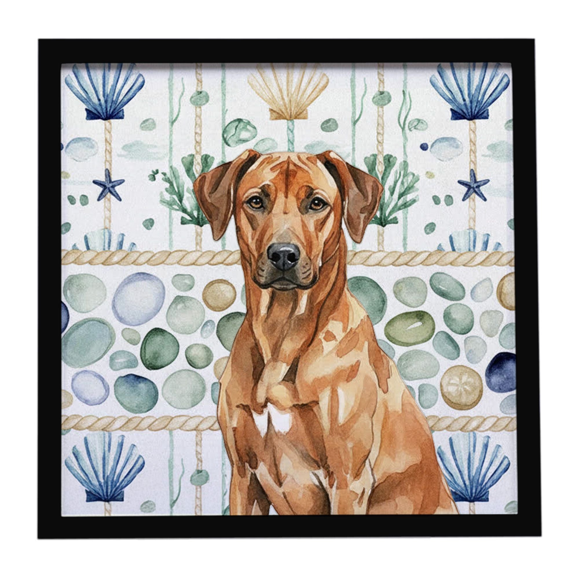 Rhodesian Ridgeback Coastal Sea Glass Framed Metal Print Bathroom, Kitchen, Office, Home Decor Wall Art Ready to Hang, Square, 8