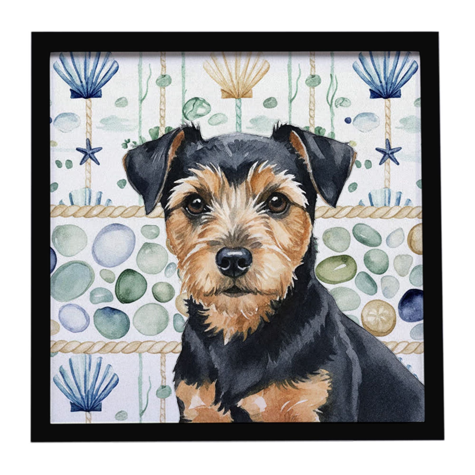 Black and Tan Norfolk Terrier Coastal Sea Glass Framed Metal Print Bathroom, Kitchen, Office, Home Decor Wall Art Ready to Hang,