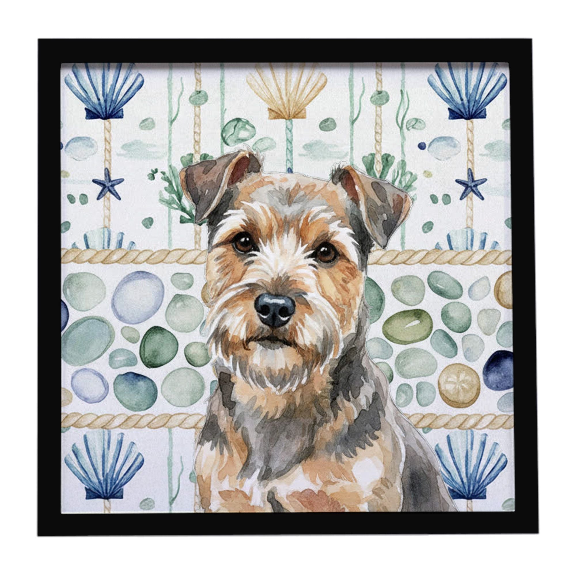 Grizzle and Tan Norfolk Terrier Coastal Sea Glass Framed Metal Print Bathroom, Kitchen, Office, Home Decor Wall Art Ready to Han
