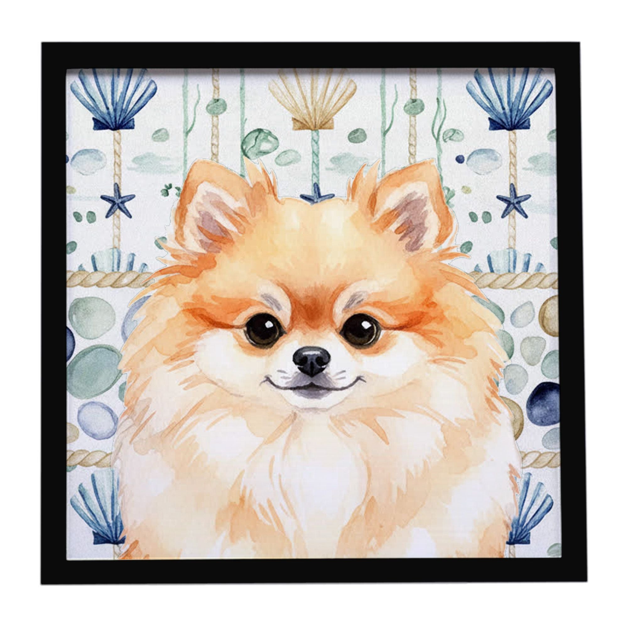 Pomeranian Coastal Sea Glass Framed Metal Print Bathroom, Kitchen, Office, Home Decor Wall Art Ready to Hang, Square, 8X8