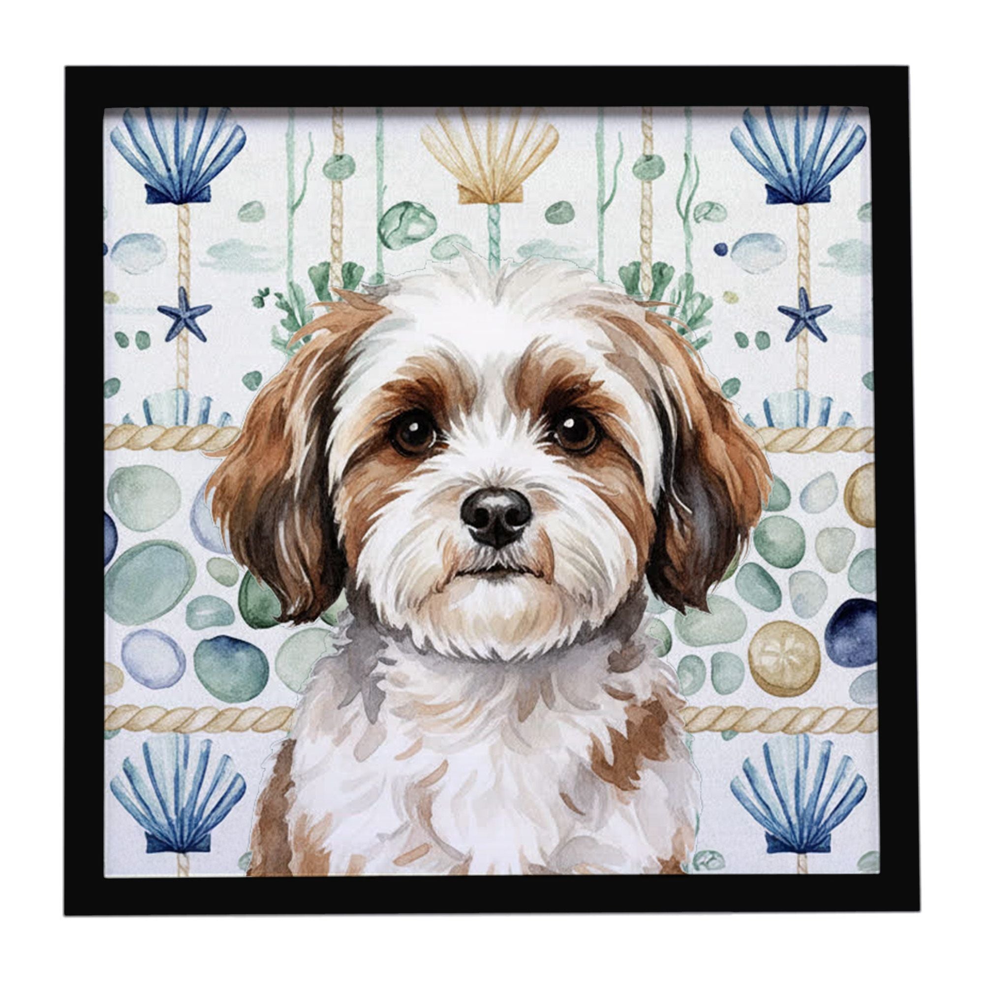 Parti-color Havanese Coastal Sea Glass Framed Metal Print Bathroom, Kitchen, Office, Home Decor Wall Art Ready to Hang, Square, 