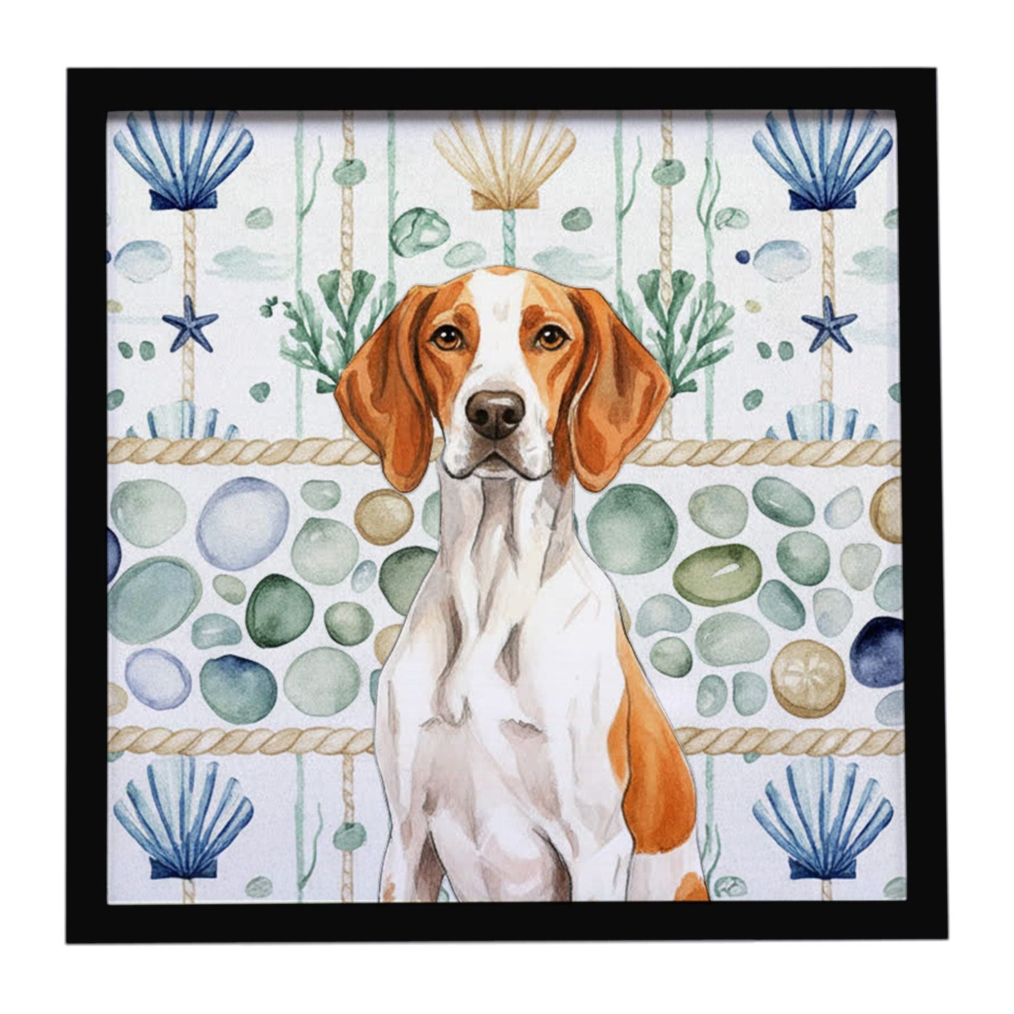 Orange and White Pointer Coastal Sea Glass Framed Metal Print Bathroom, Kitchen, Office, Home Decor Wall Art Ready to Hang, Squa
