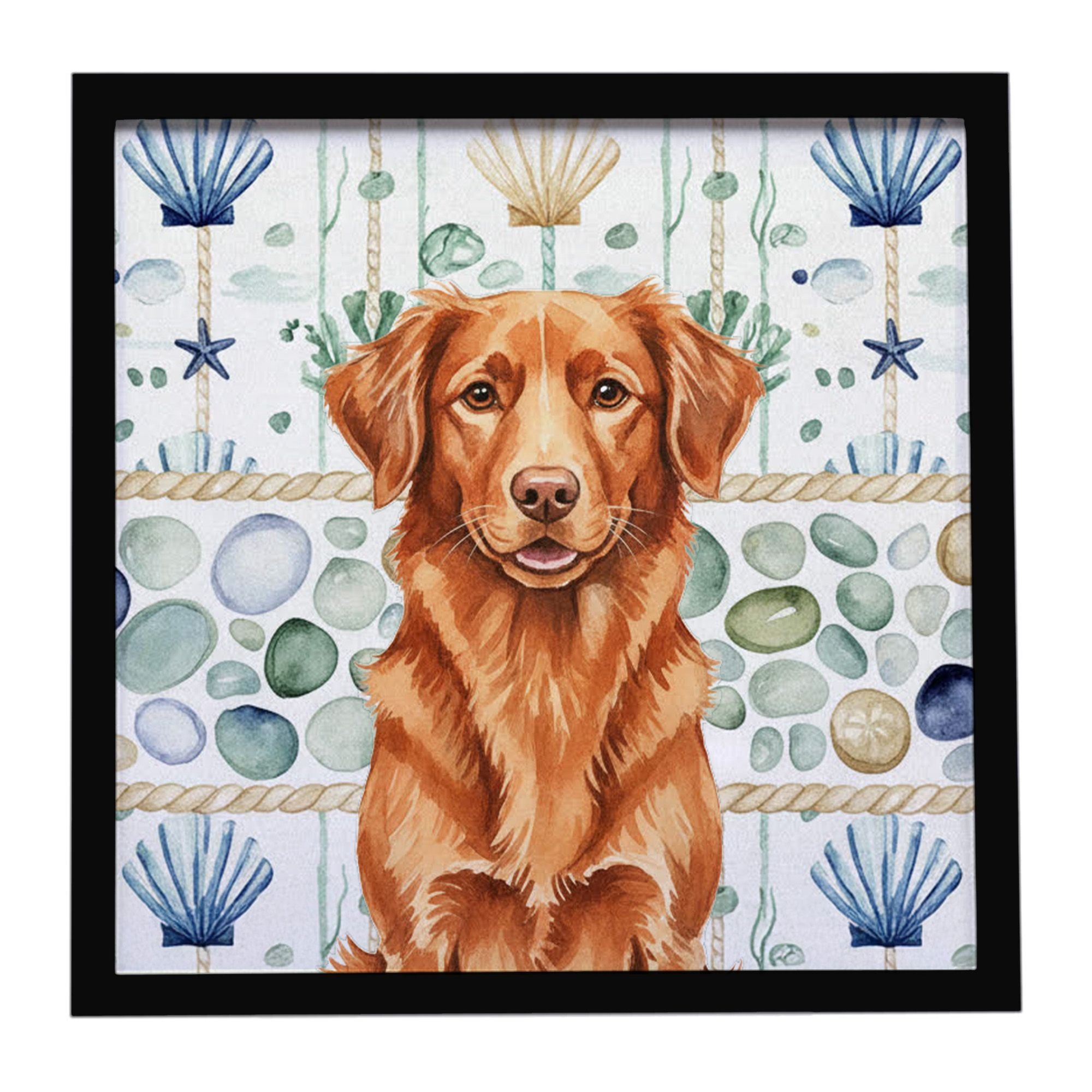 Copper Nova Scotia Duck Tolling Retriever Coastal Sea Glass Framed Metal Print Bathroom, Kitchen, Office, Home Decor Wall Art Re
