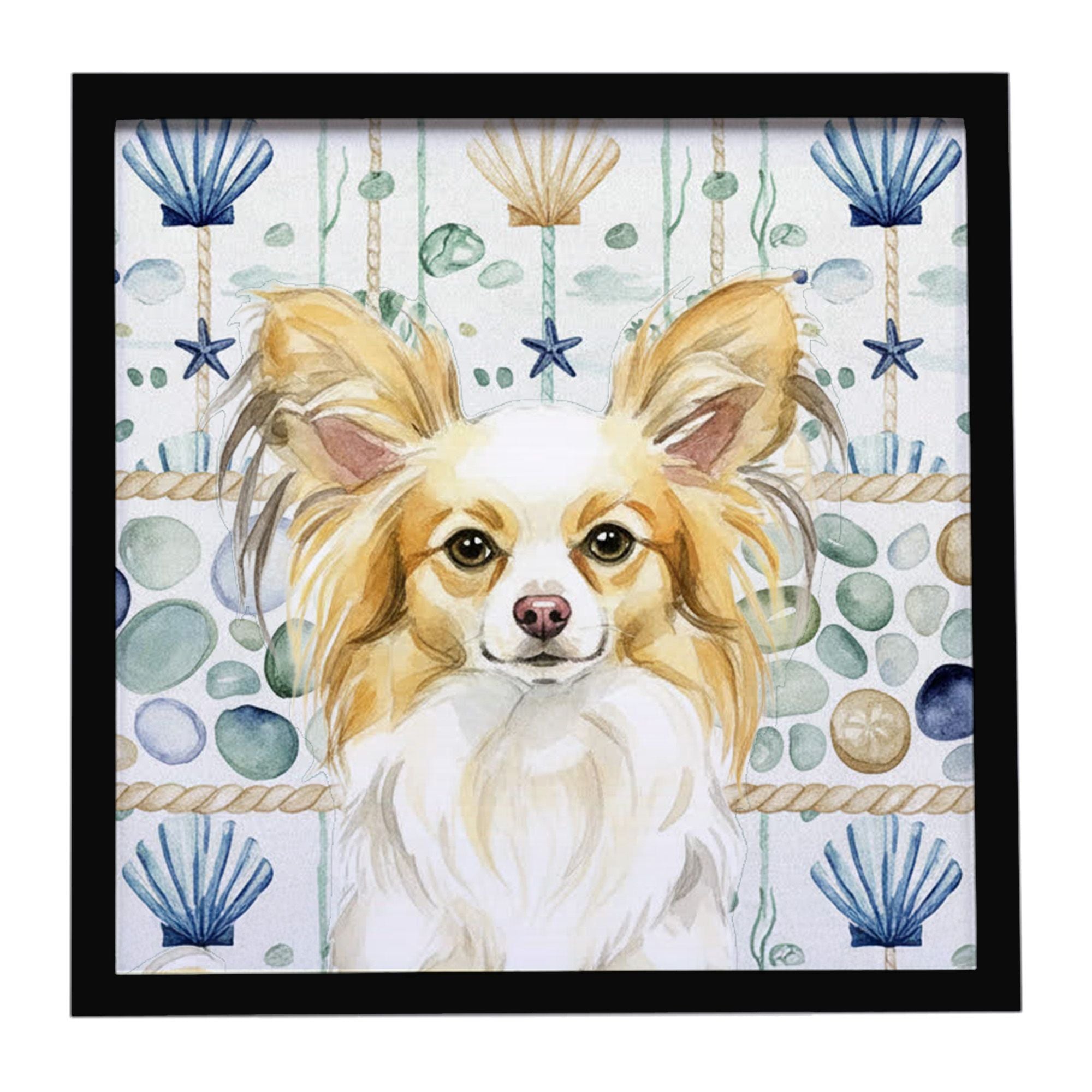 Lemon and White Papillon Coastal Sea Glass Framed Metal Print Bathroom, Kitchen, Office, Home Decor Wall Art Ready to Hang, Squa