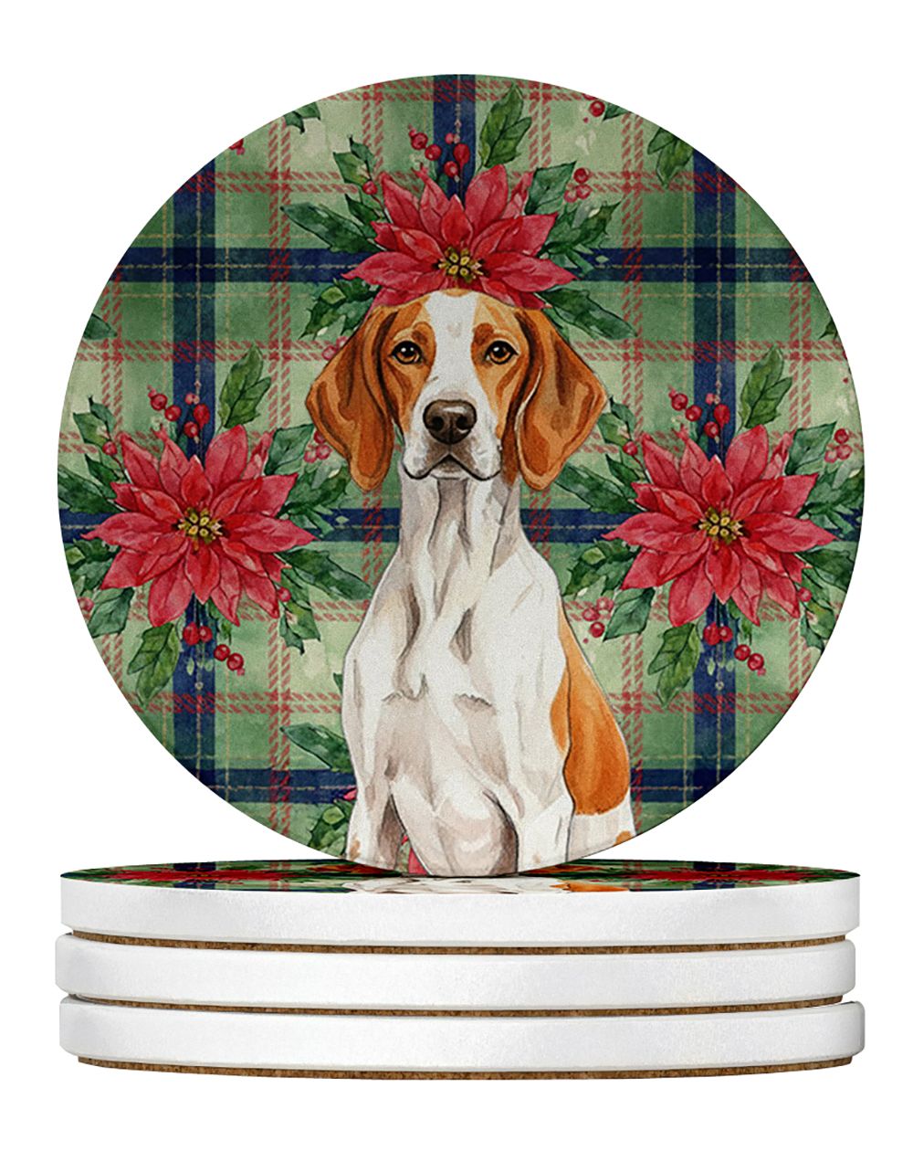 Orange and White Pointer Christmas PoinsettIas Large Sandstone Coasters Pack of 4 Absorbent Round Coasters Decor Gifts for Men o