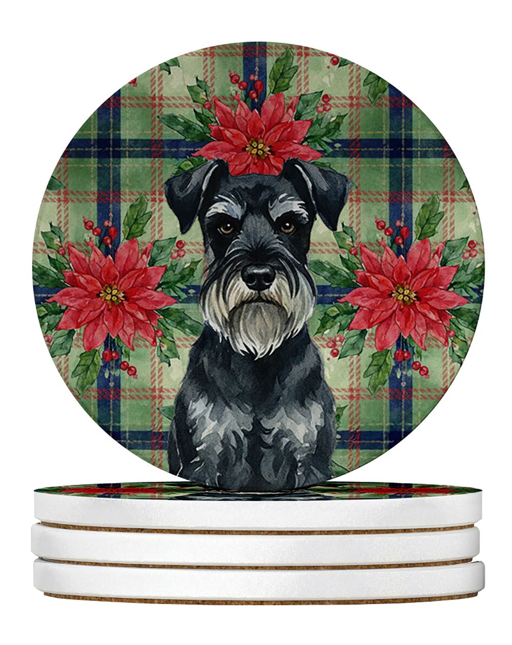 Standard Schnauzer Christmas PoinsettIas Large Sandstone Coasters Pack of 4 Absorbent Round Coasters Decor Gifts for Men or Wome