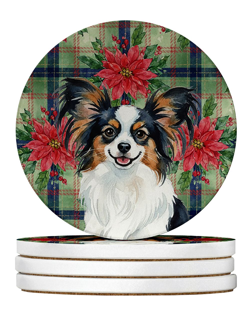 Tricoilor Papillon Christmas PoinsettIas Large Sandstone Coasters Pack of 4 Absorbent Round Coasters Decor Gifts for Men or Wome