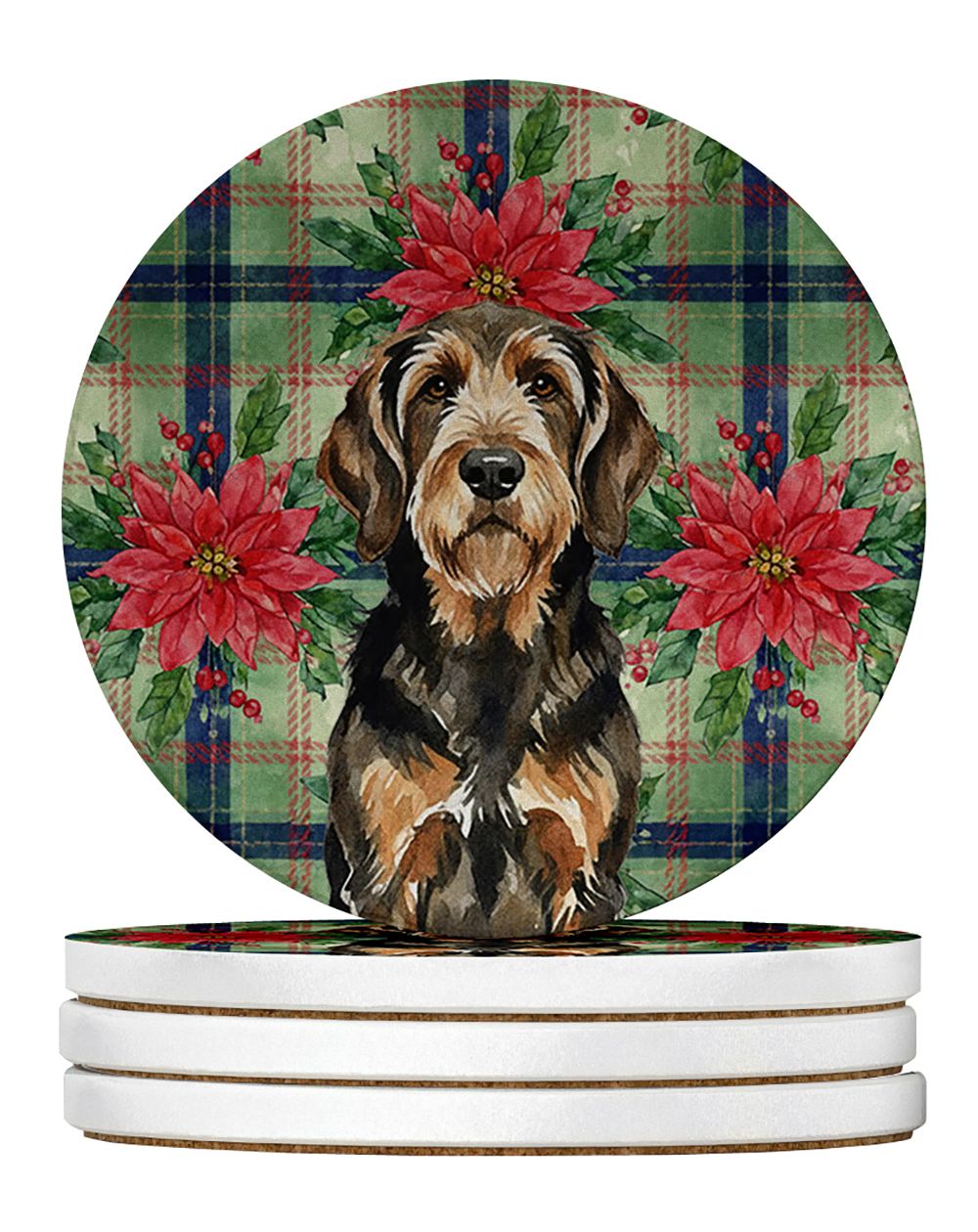Black and Tan Otterhound Christmas PoinsettIas Large Sandstone Coasters Pack of 4 Absorbent Round Coasters Decor Gifts for Men o