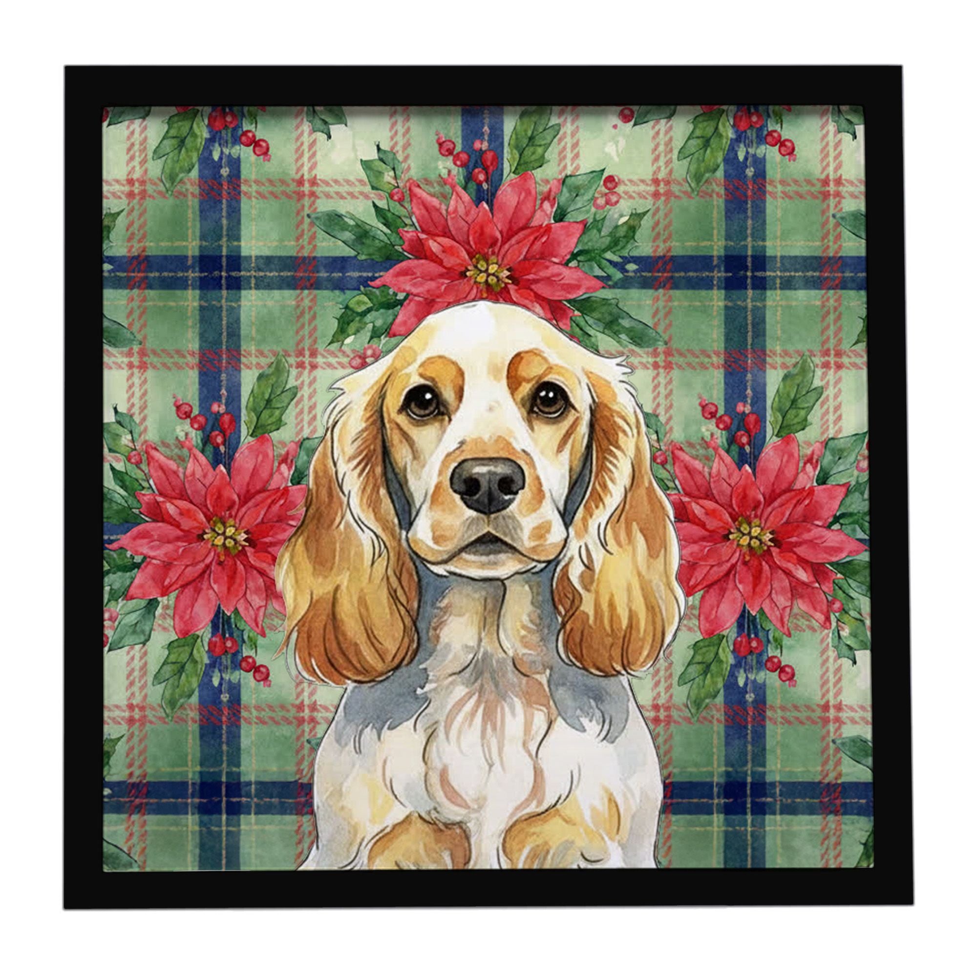 Lemon Roan English Cocker Spaniel Christmas PoinsettIas Framed Metal Print Bathroom, Kitchen, Office, Home Decor Wall Art Ready 