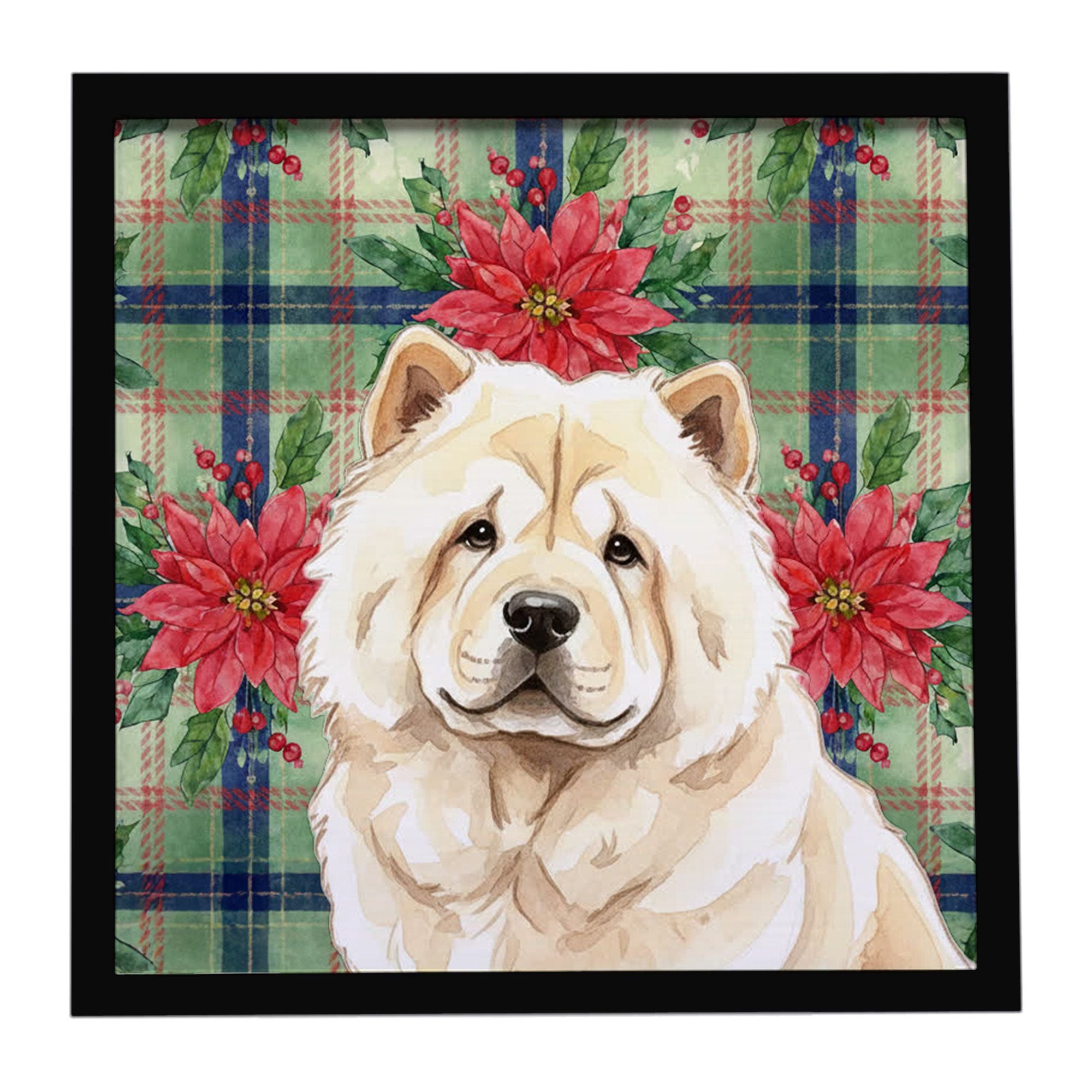 Cream Chow Chow Christmas PoinsettIas Framed Metal Print Bathroom, Kitchen, Office, Home Decor Wall Art Ready to Hang, Square, 8