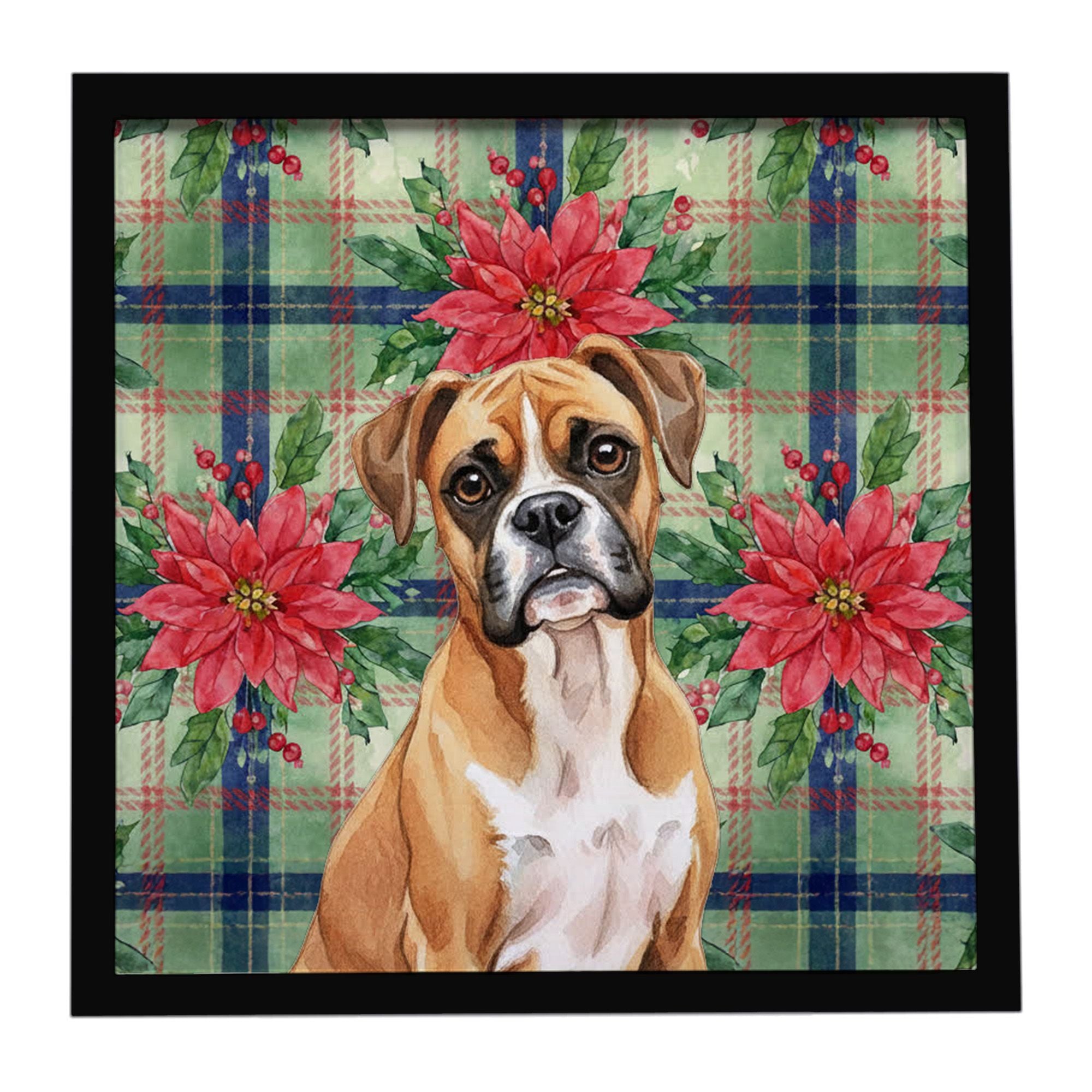 Boxer Christmas PoinsettIas Framed Metal Print Bathroom, Kitchen, Office, Home Decor Wall Art Ready to Hang, Square, 8X8